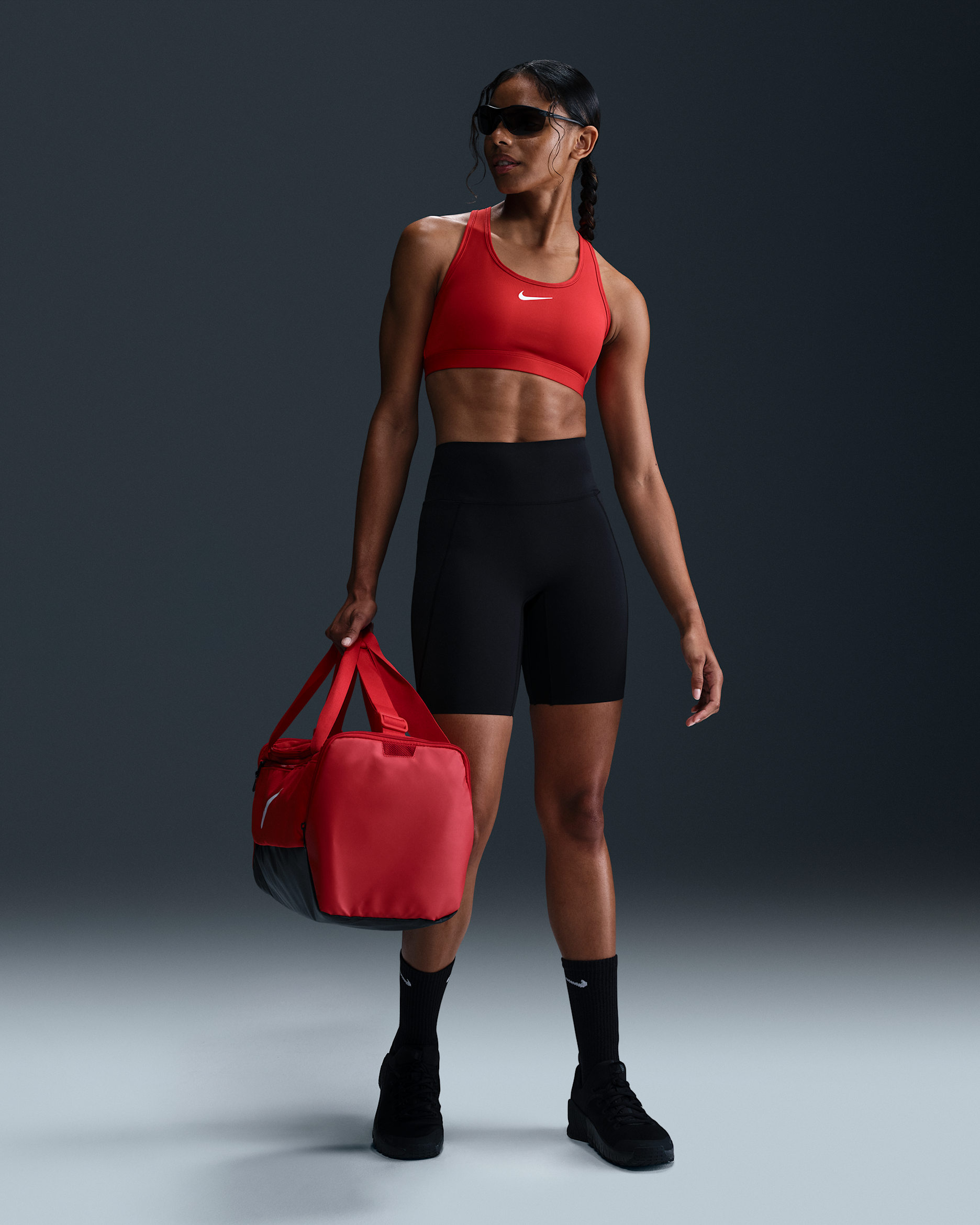 Nike Universa Women's High-Waisted 20.5cm (approx.) Biker Shorts with No Front Seam - Black/Anthracite/Dark Smoke Grey