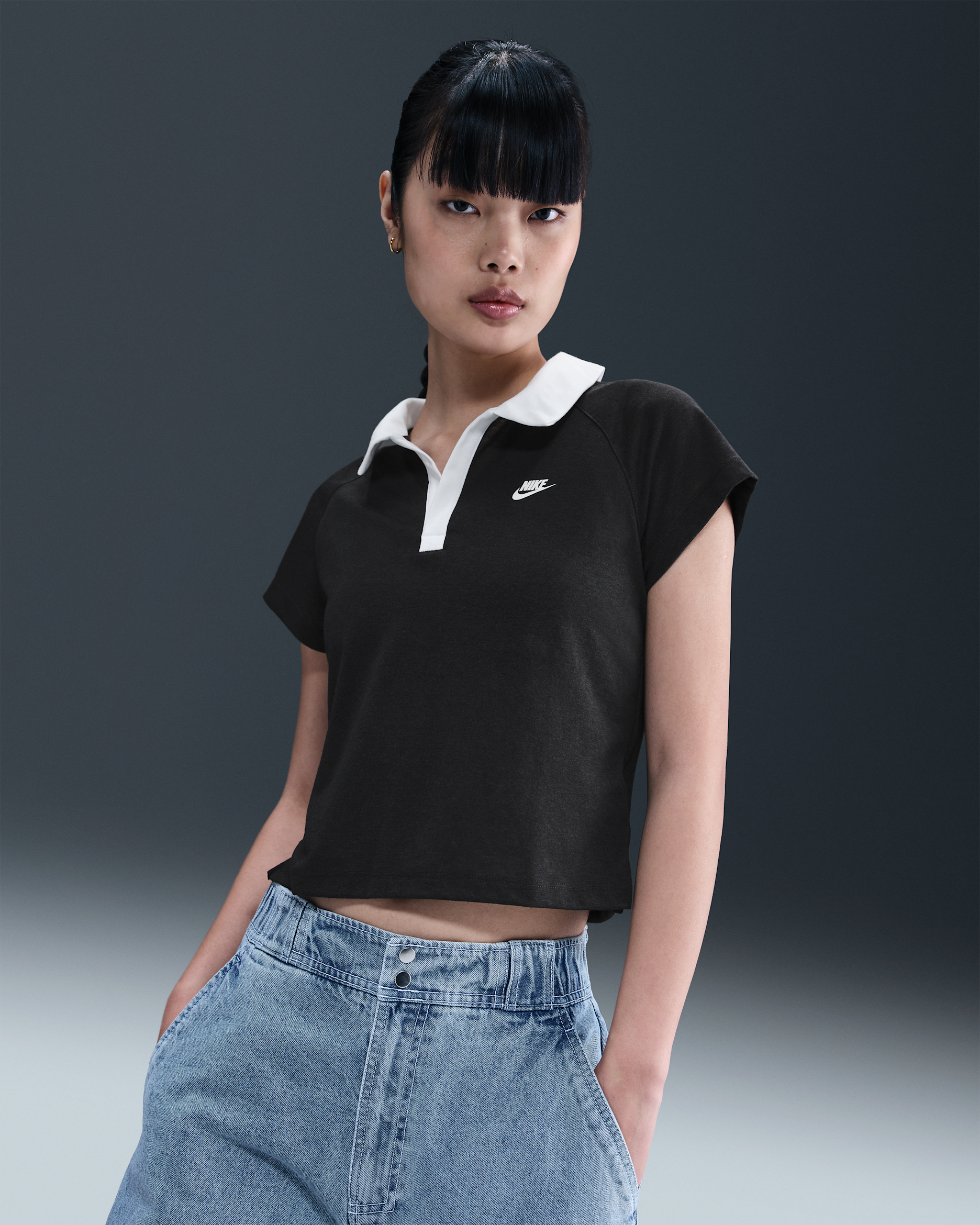 Nike Sportswear Women's Slim Retro Polo Top - Black/White/Sail