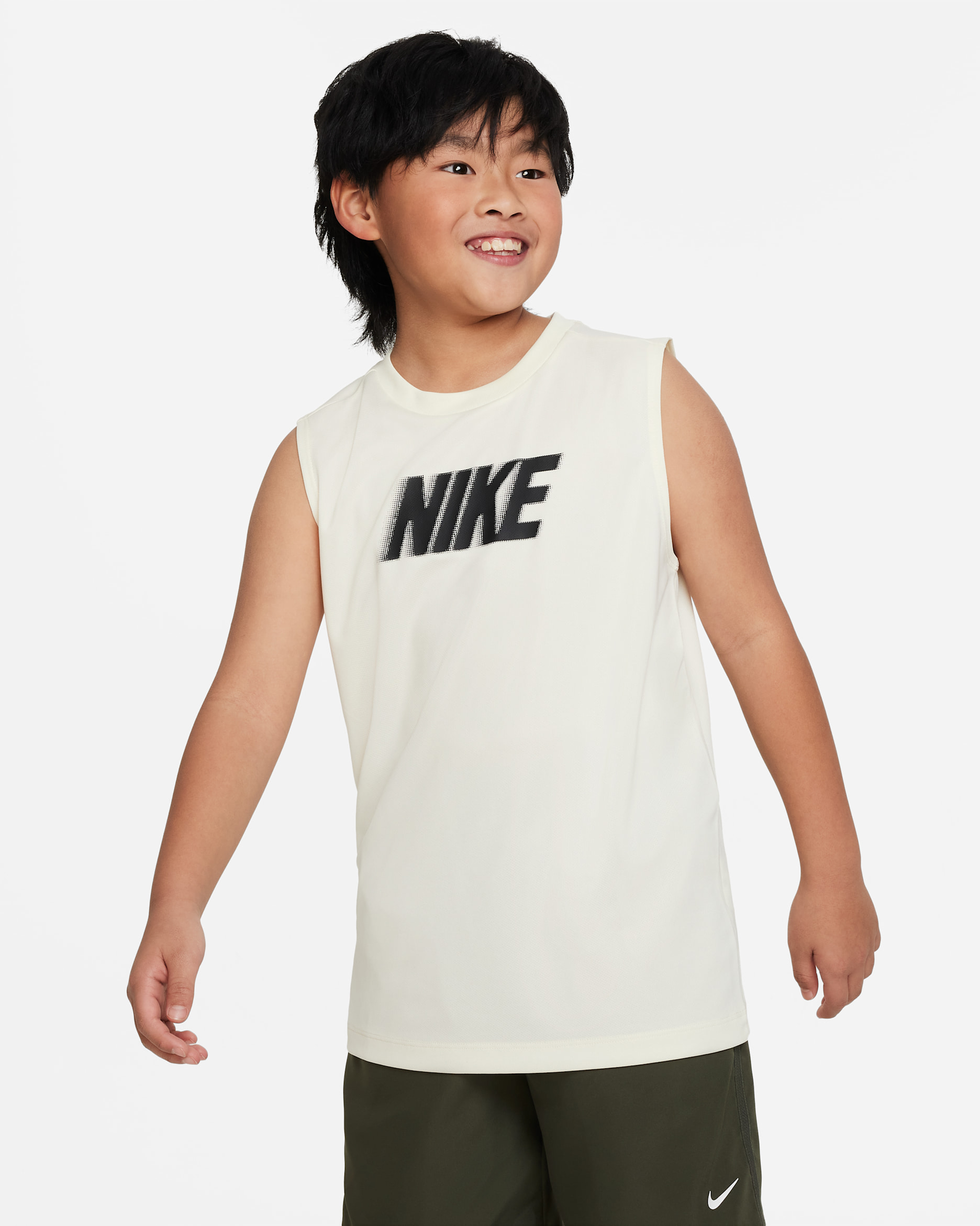 Nike Dri-FIT Multi+ Older Kids' (Boys') Sleeveless Training Top - Coconut Milk/Black