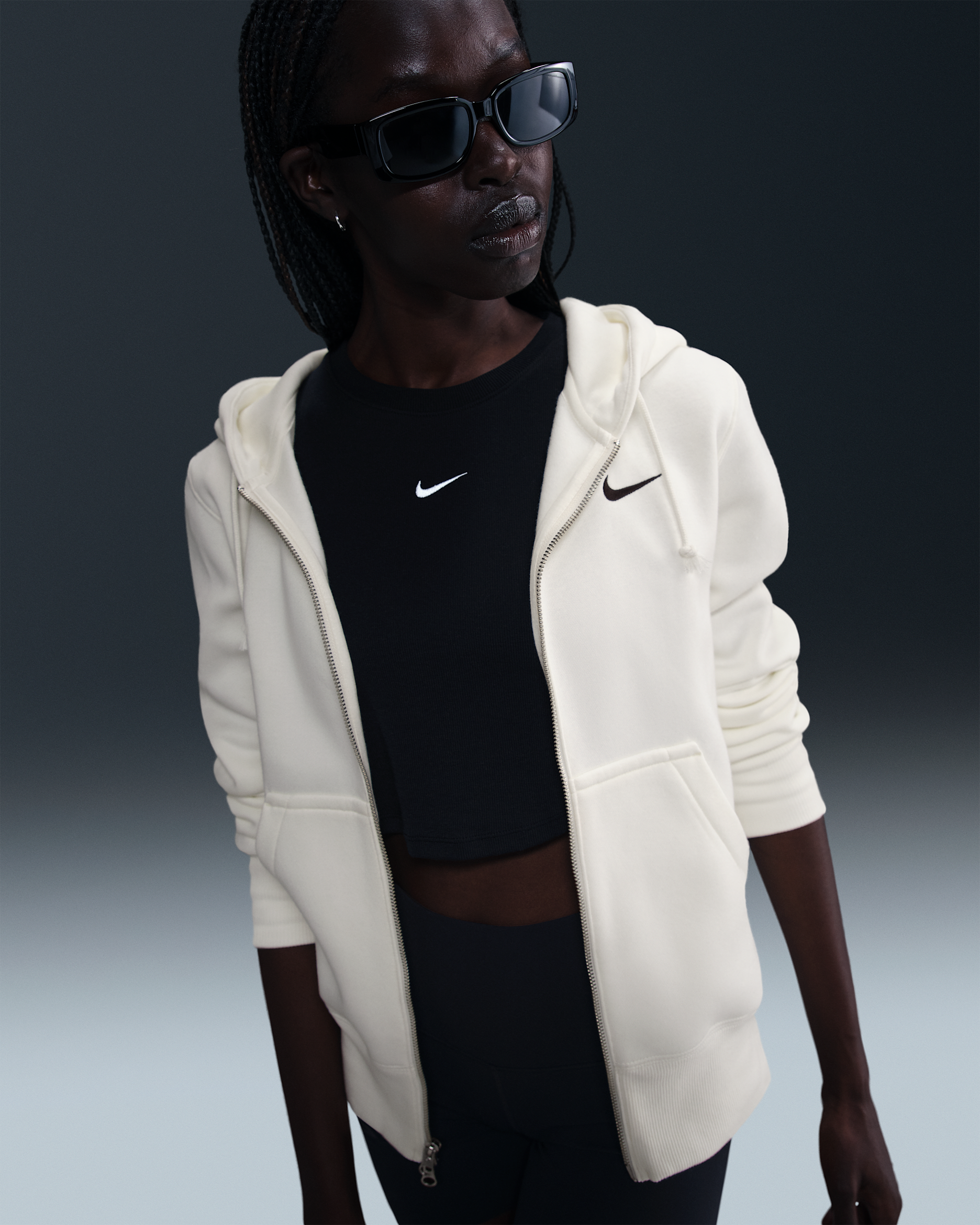 Sweat à capuche et zip Nike Sportswear Phoenix Fleece pour femme - Sail/Noir