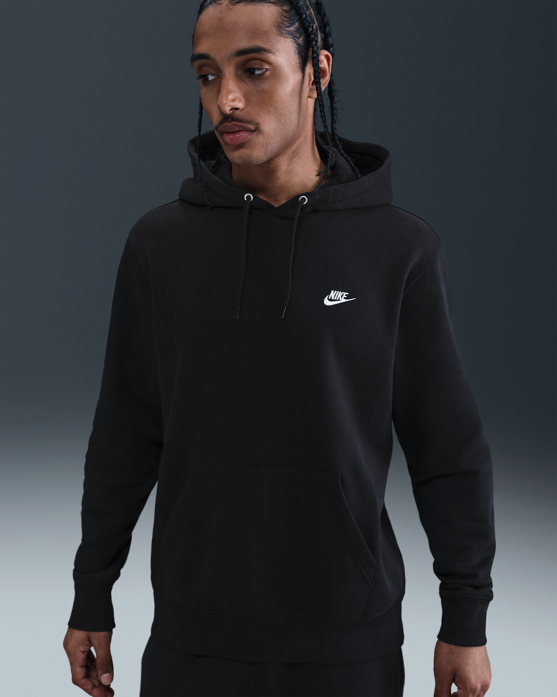 Nike Club Men's Pullover Fleece Hoodie - Black/Black/White