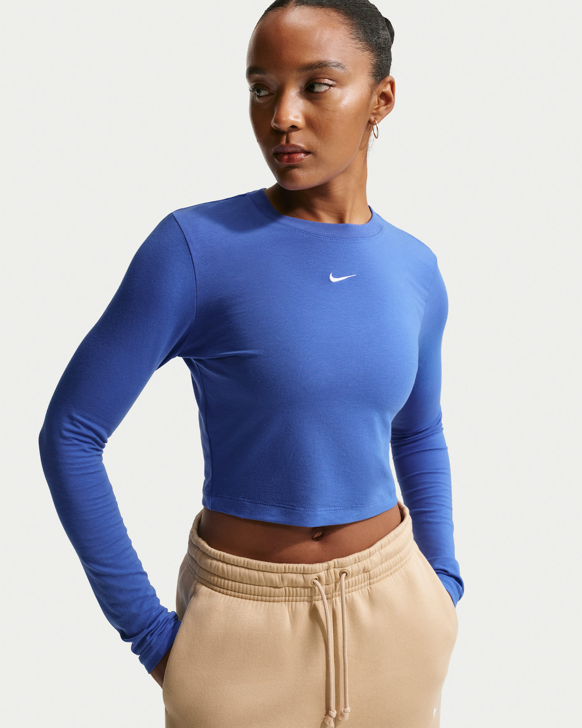 Nike Sportswear Chill Knit Women's Slim Long-Sleeve Cropped Top - Light Medium Blue/White