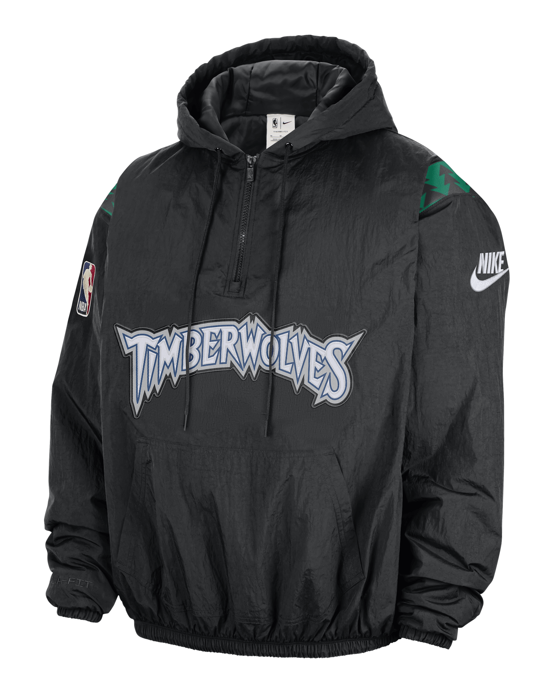 Minnesota Timberwolves Hardwood Clasics Men's Nike Therma-FIT NBA 1/2-Zip Hoodie - Black/Black