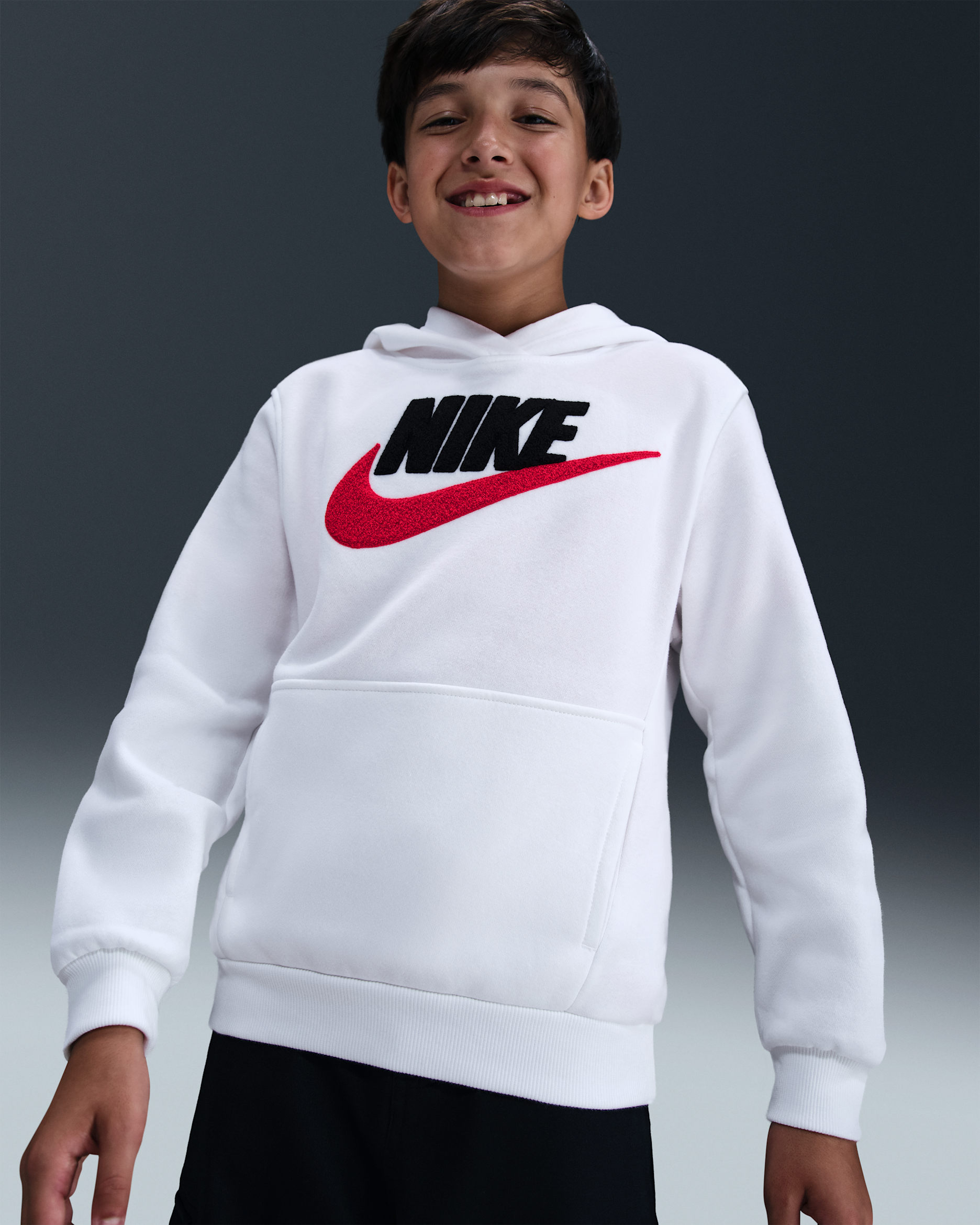 Nike Sportswear Club Big Kids' Fleece Hoodie - White/Black/University Red