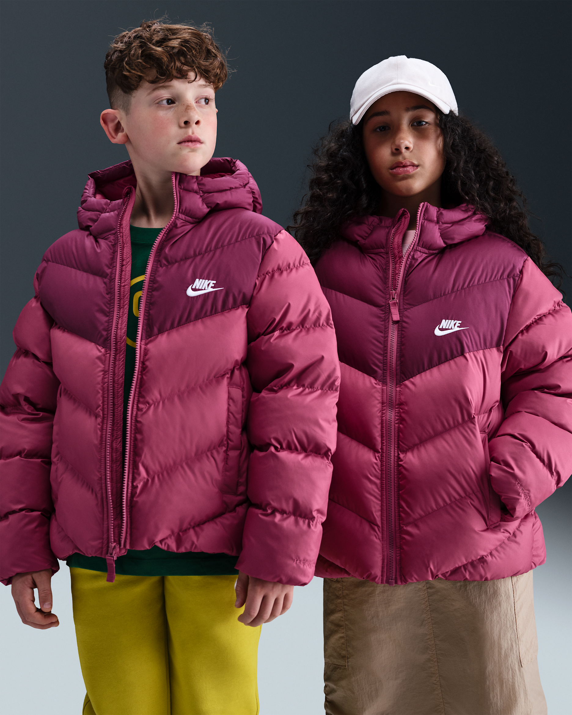 Nike Sportswear All Day Play Big Kids' Therma-FIT Loose-Fit Puffer Jacket - Sweet Beet/Bordeaux/White