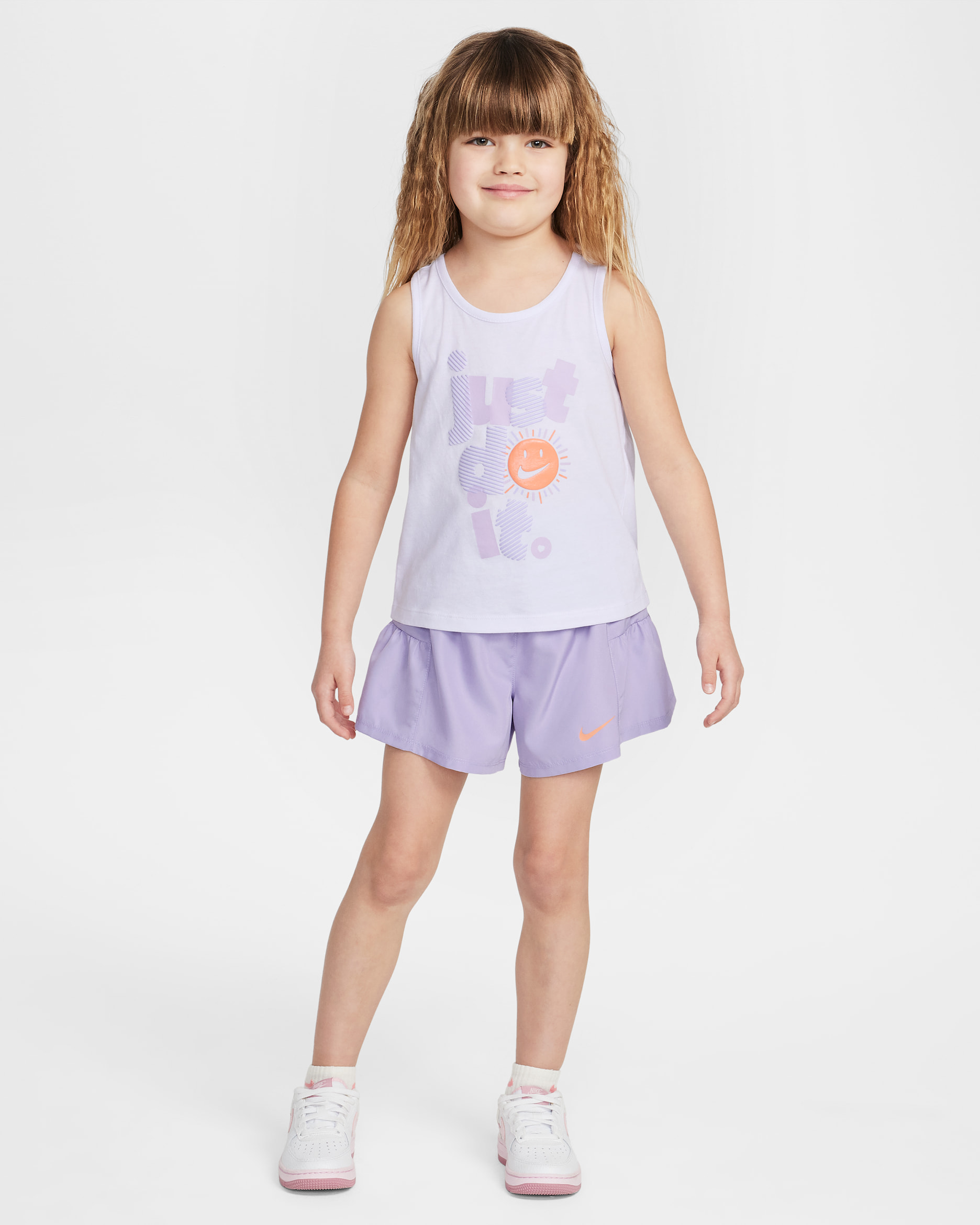 Conjunto de camiseta de tirantes y shorts para niños talla pequeña Nike Dri-FIT Sunny Swoosh - Hortensias