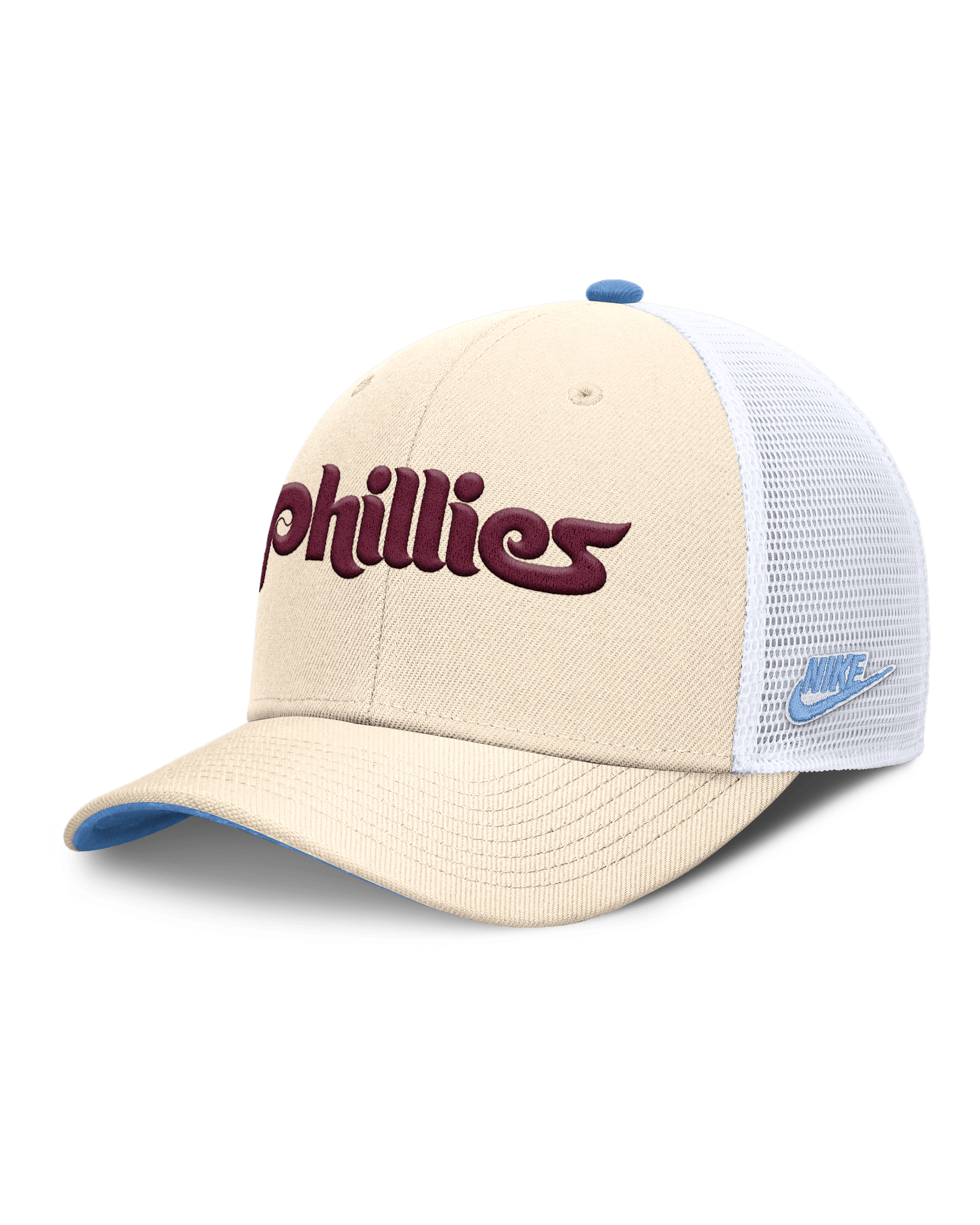 Philadelphia Phillies Cooperstown Rise Men's Nike Dri-FIT MLB Trucker Adjustable Hat - Natural