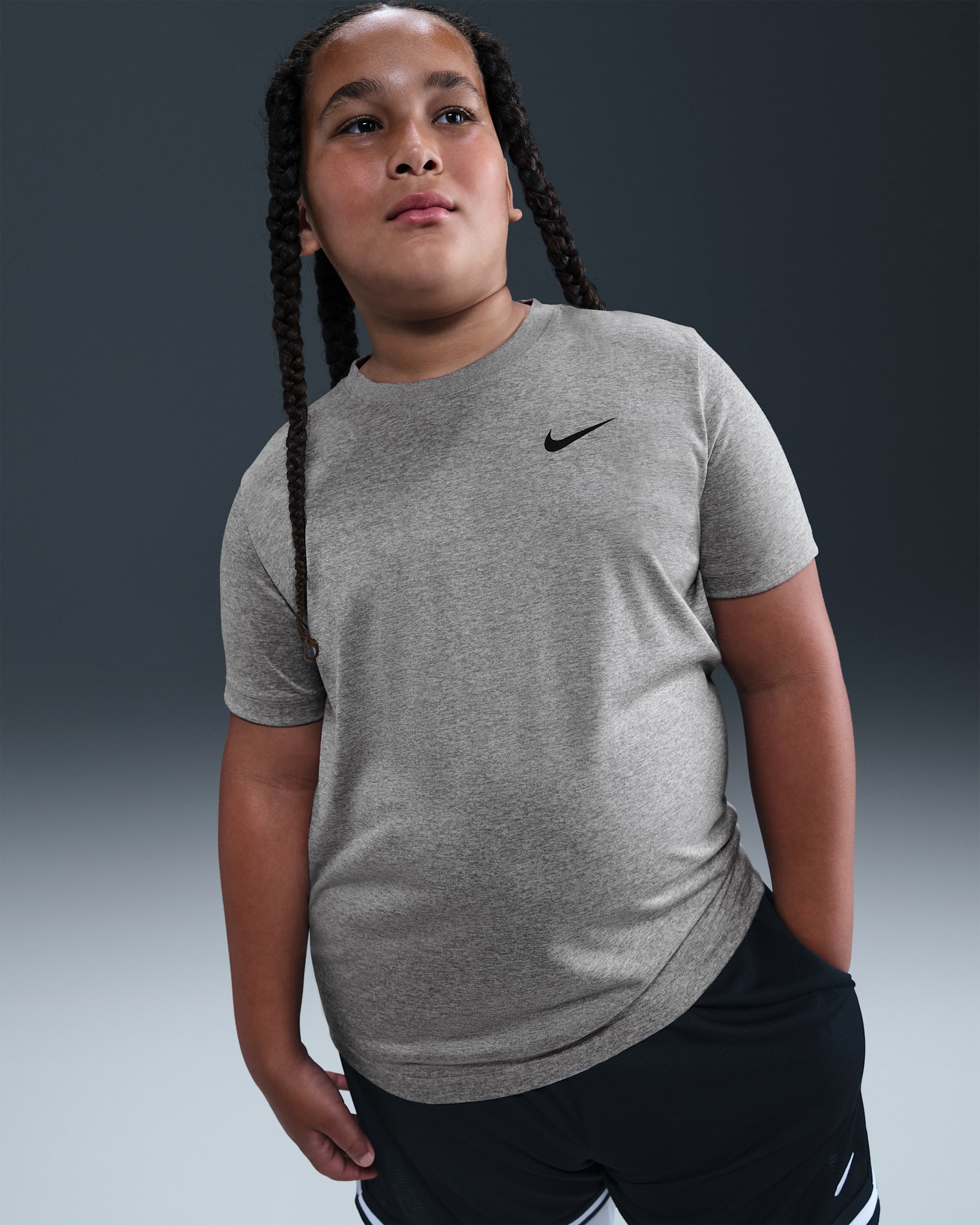 Nike Legend Big Kids' Dri-FIT Training T-Shirt - Tumbled Grey/Flat Silver/Heather