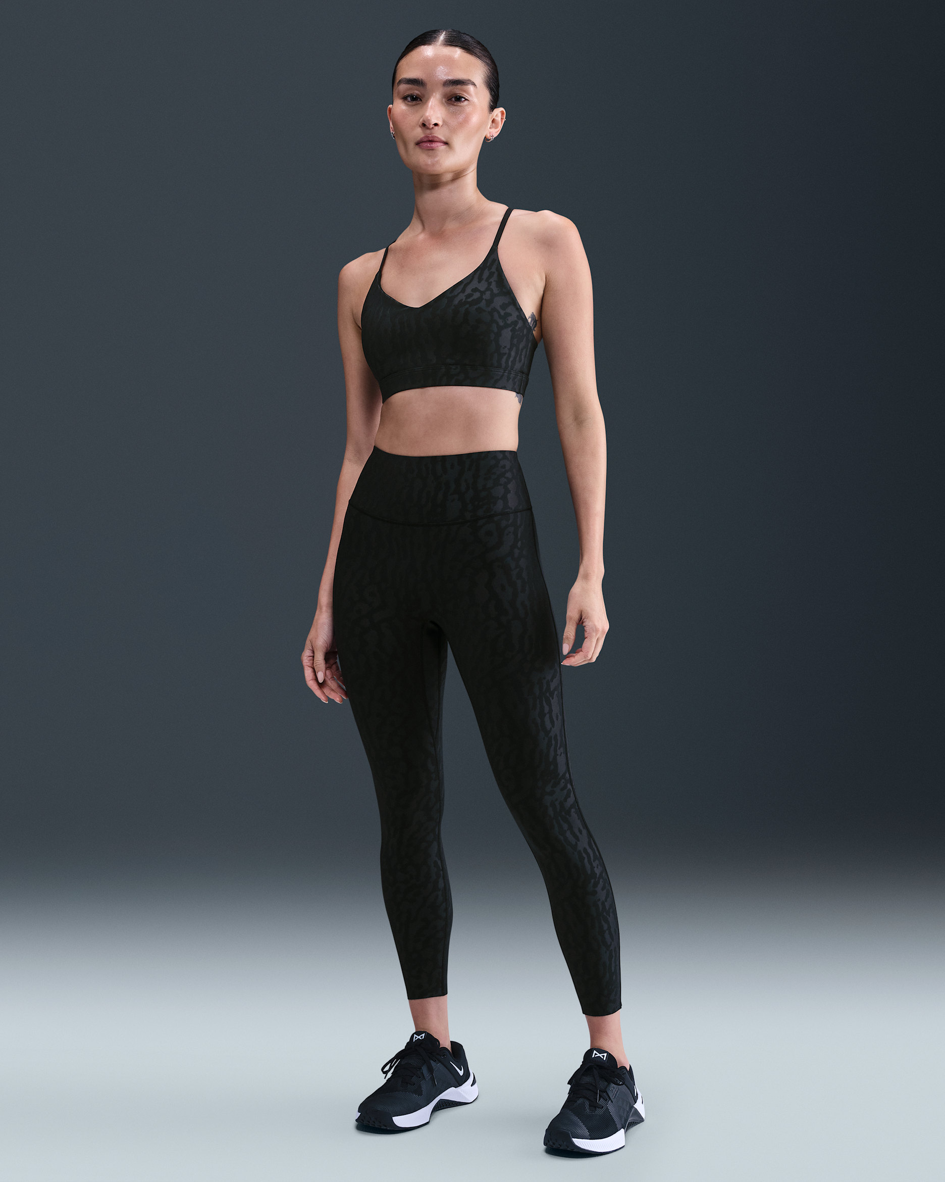 Nike Universa 女款正面無縫線高腰九分內搭褲 - 黑色/Anthracite/Dark Smoke Grey