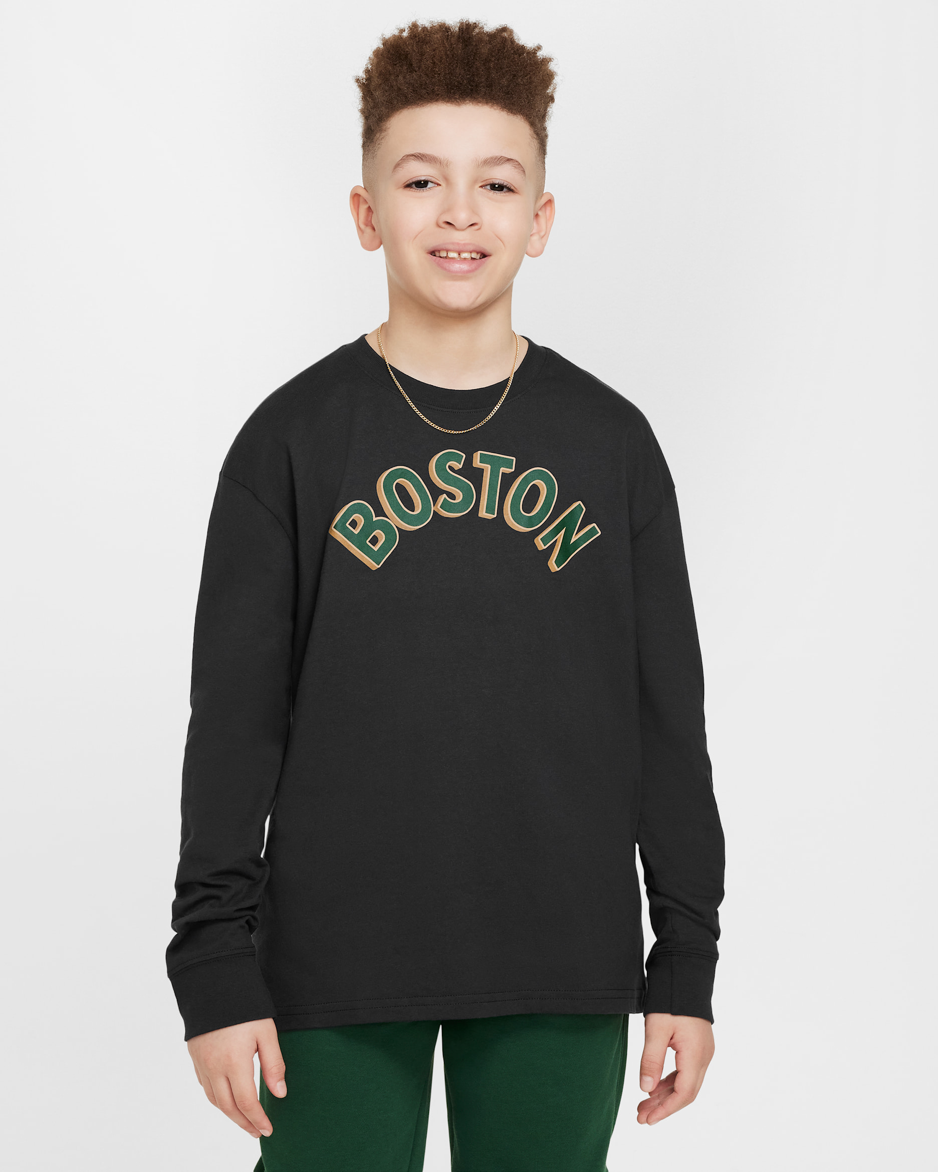 Boston Celtics 2023/24 City Edition Nike Max90 NBA-shirt met lange mouwen voor jongens - Zwart