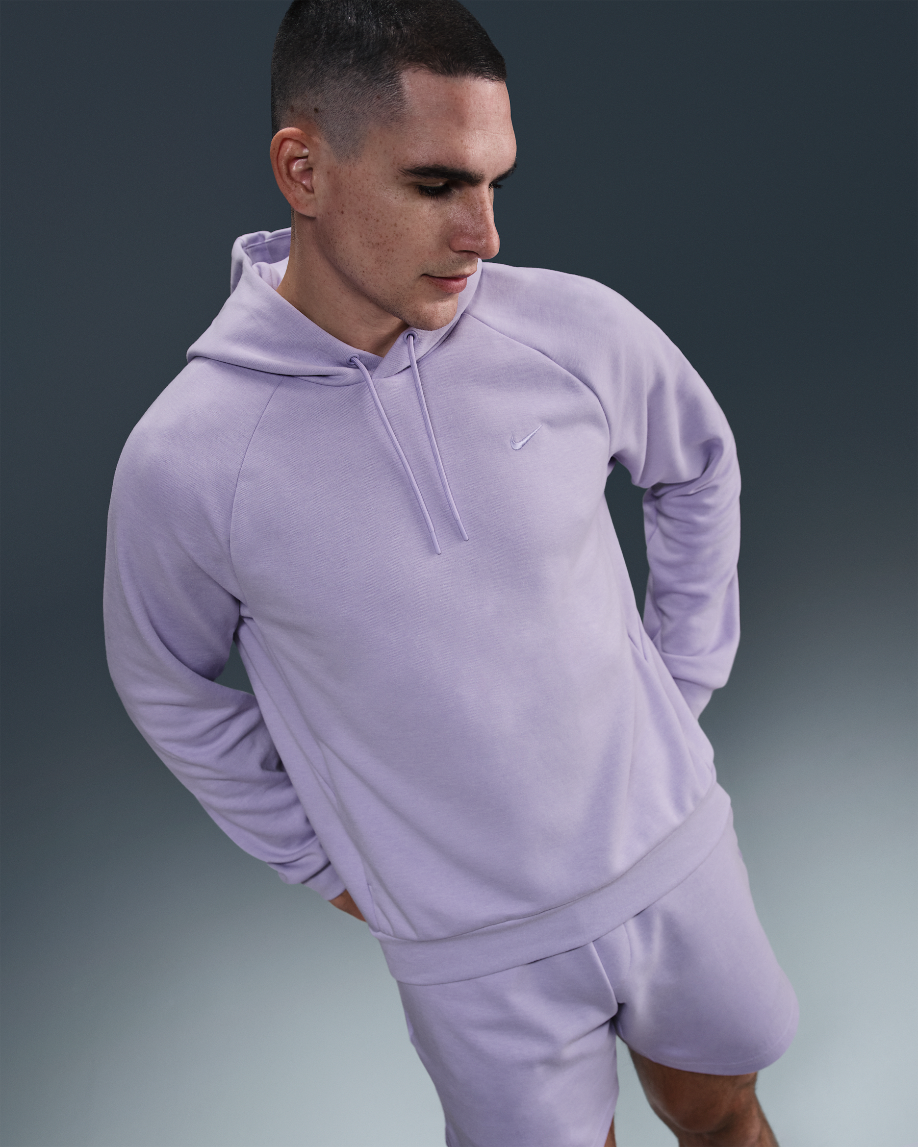 Nike Primary Fleece Men's Dri-FIT UV Pullover Performance Hoodie - Hydrangeas/Heather/Hydrangeas