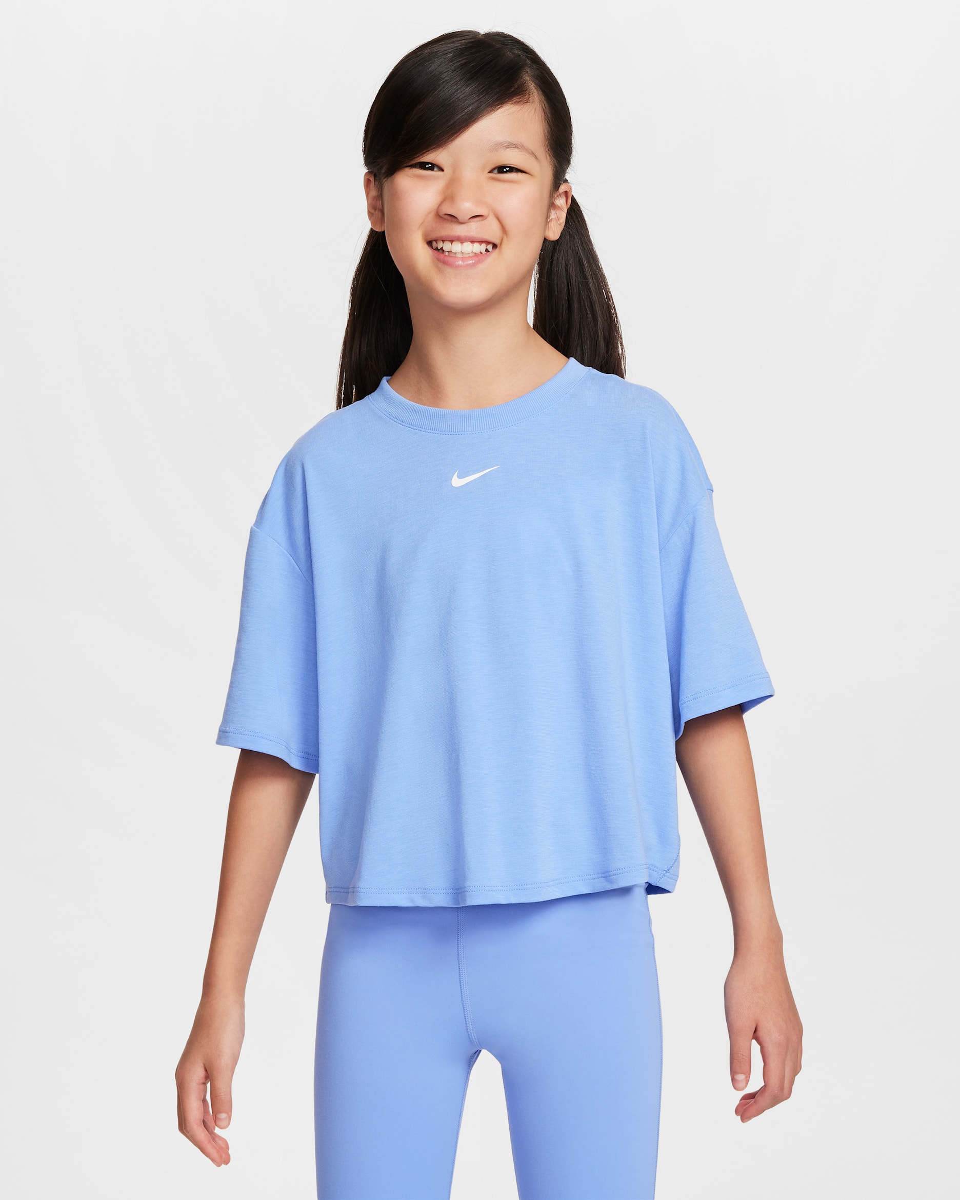 Nike One Relaxed Big Kids' (Girls') Dri-FIT Short-Sleeve Top - Royal Pulse/White