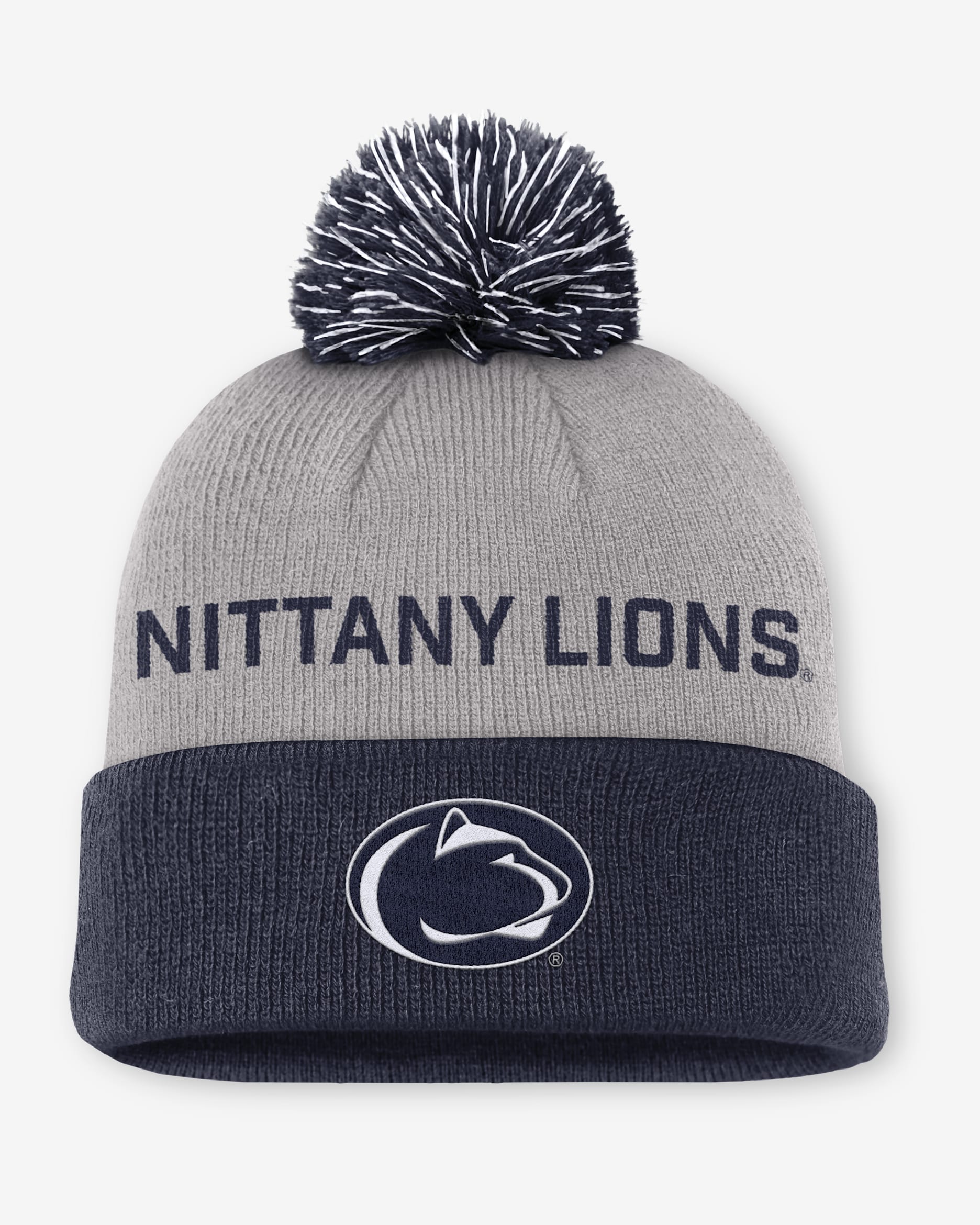 Penn State Primetime Peak Men's Nike College Cuffed Pom Beanie - Grey