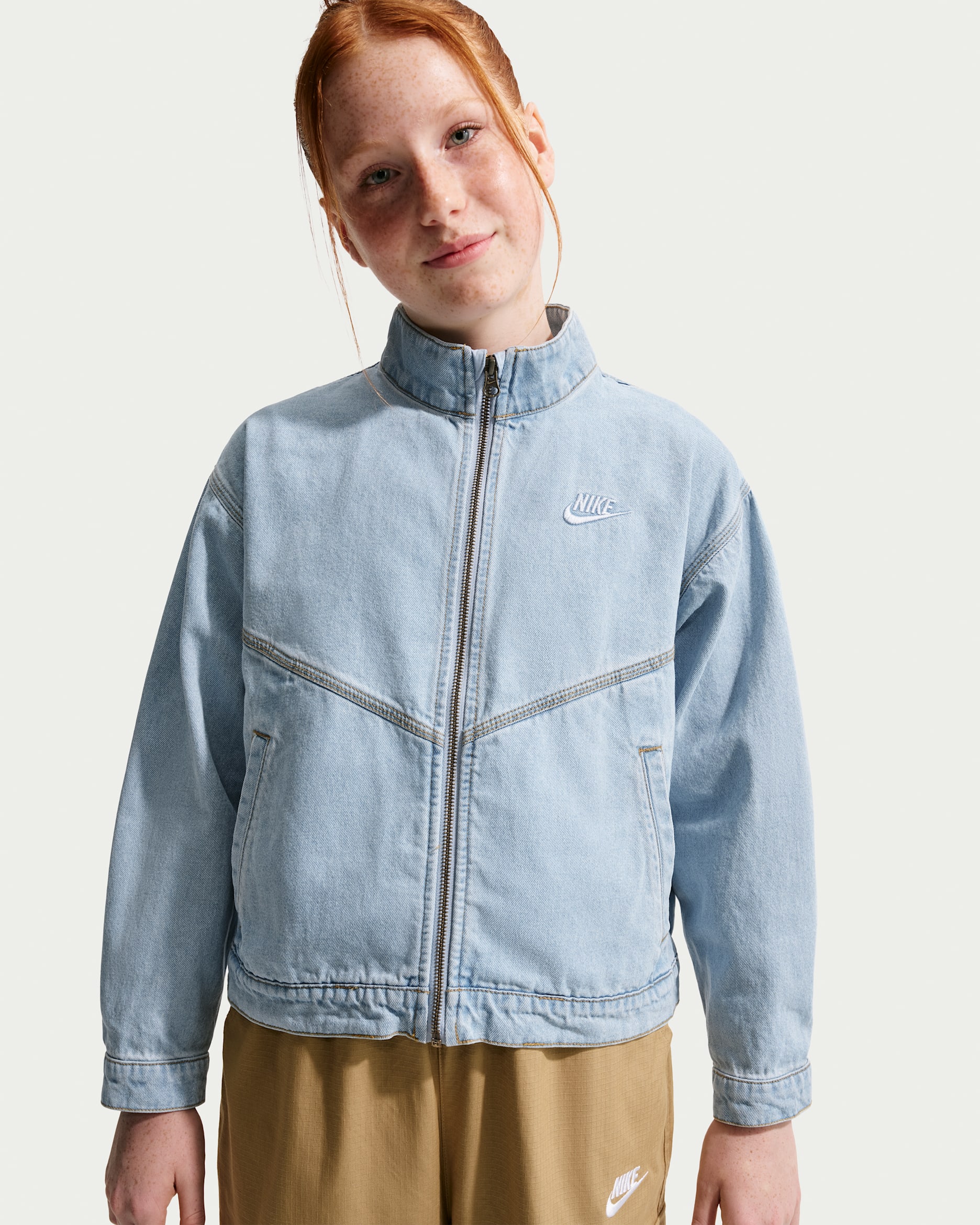Nike Sportswear Collection Windrunner denimjakke til store barn - Light Armory Blue/Light Armory Blue/Wheat/Light Armory Blue