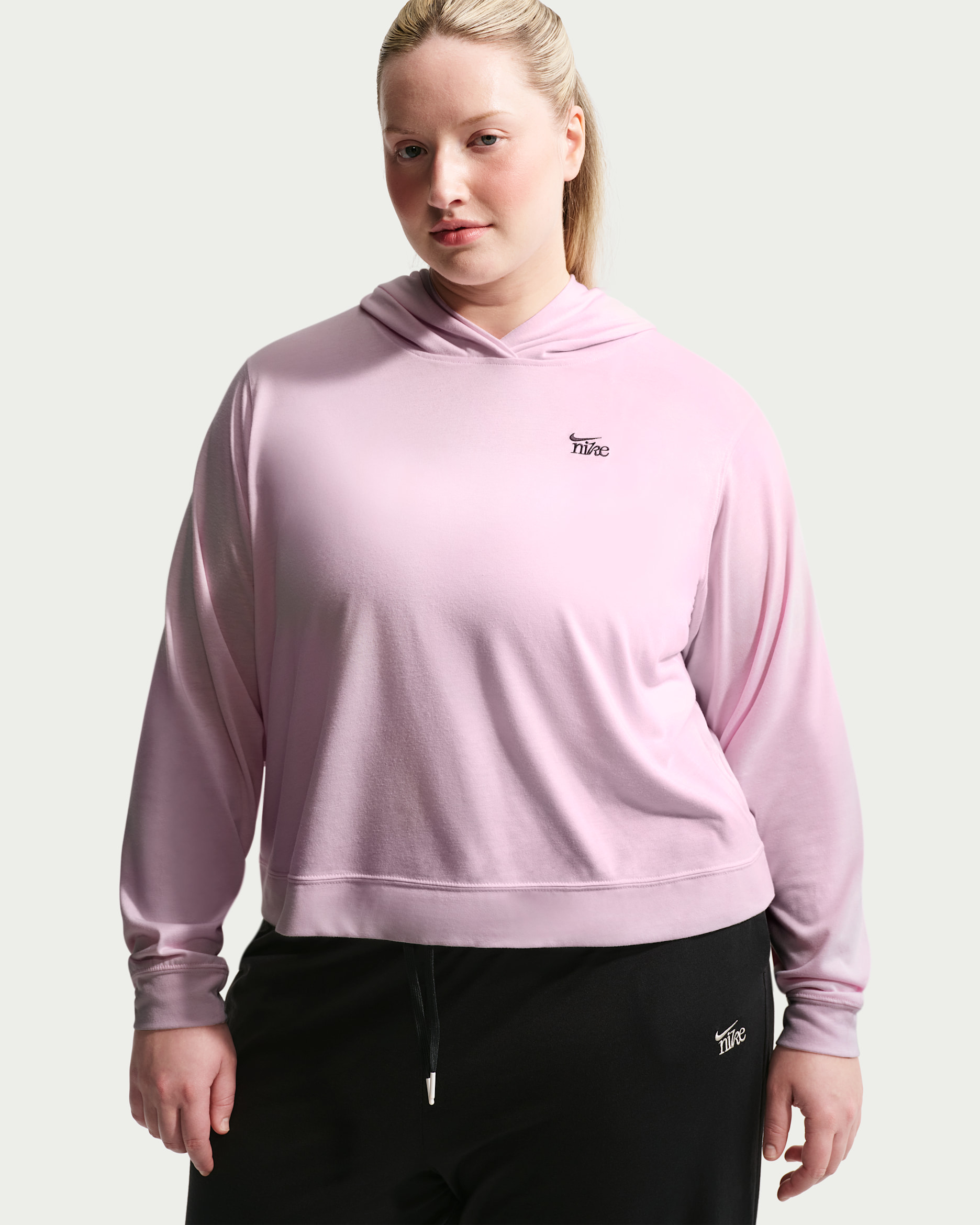 Sudadera con gorro ligera para mujer Nike Sportswear Chill Knit (talla grande) - Espuma rosa/Gris humo oscuro