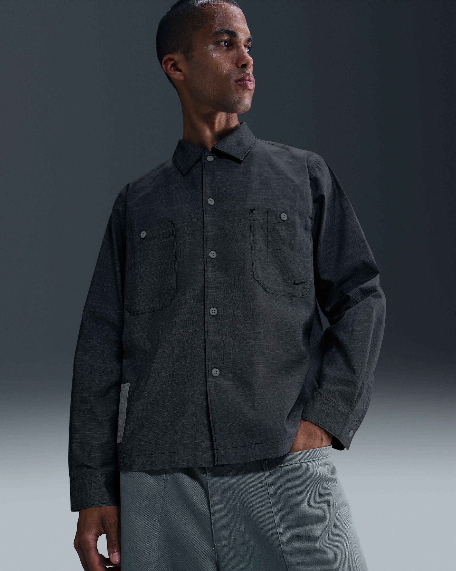 Nike Life Men's Chambray Long-Sleeve Painter's Shirt - Anthracite/White/Black