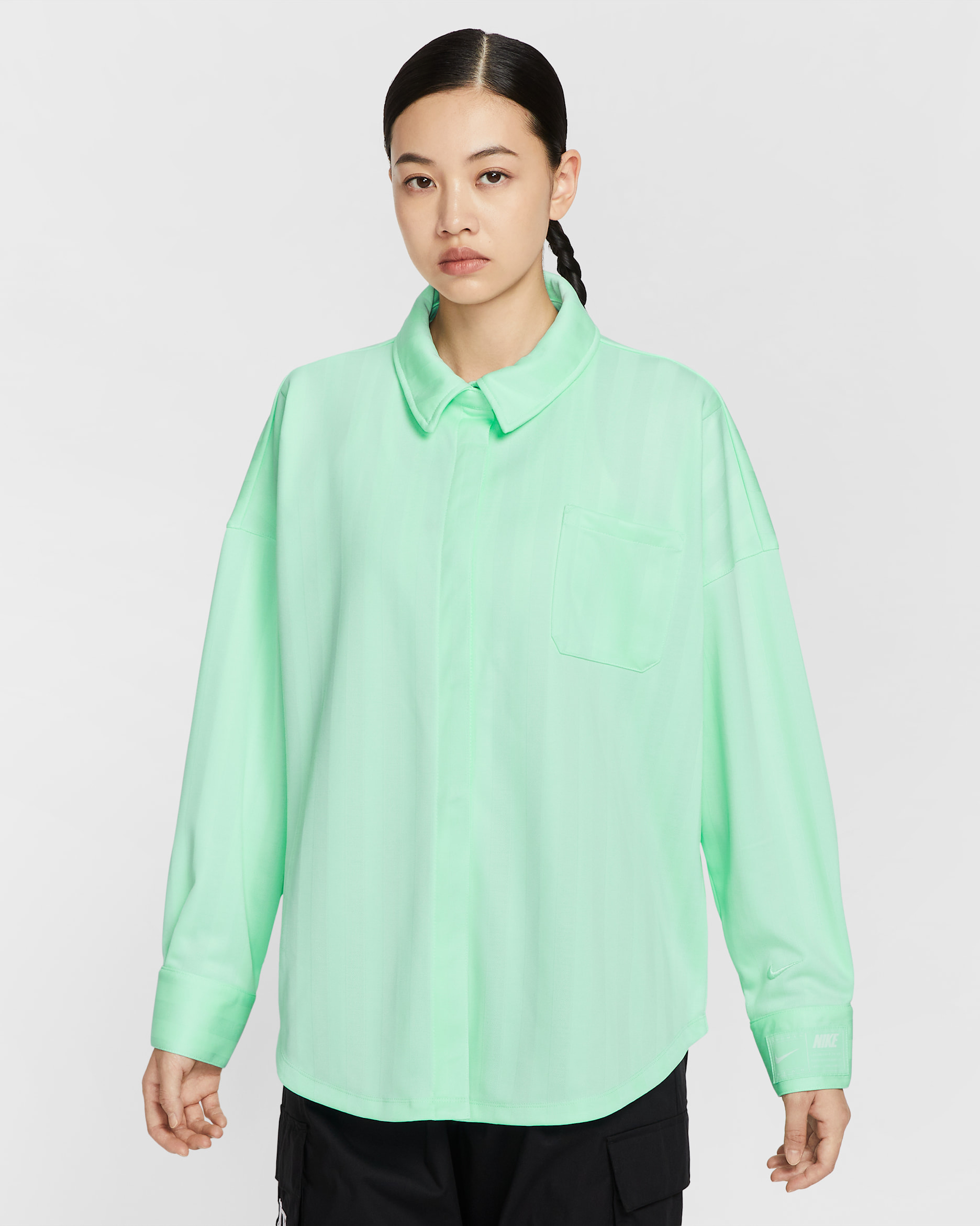 Nike Sportswear Women's Oversized Jacquard Striped Button-Down Shirt - Mint Foam/Mint Foam