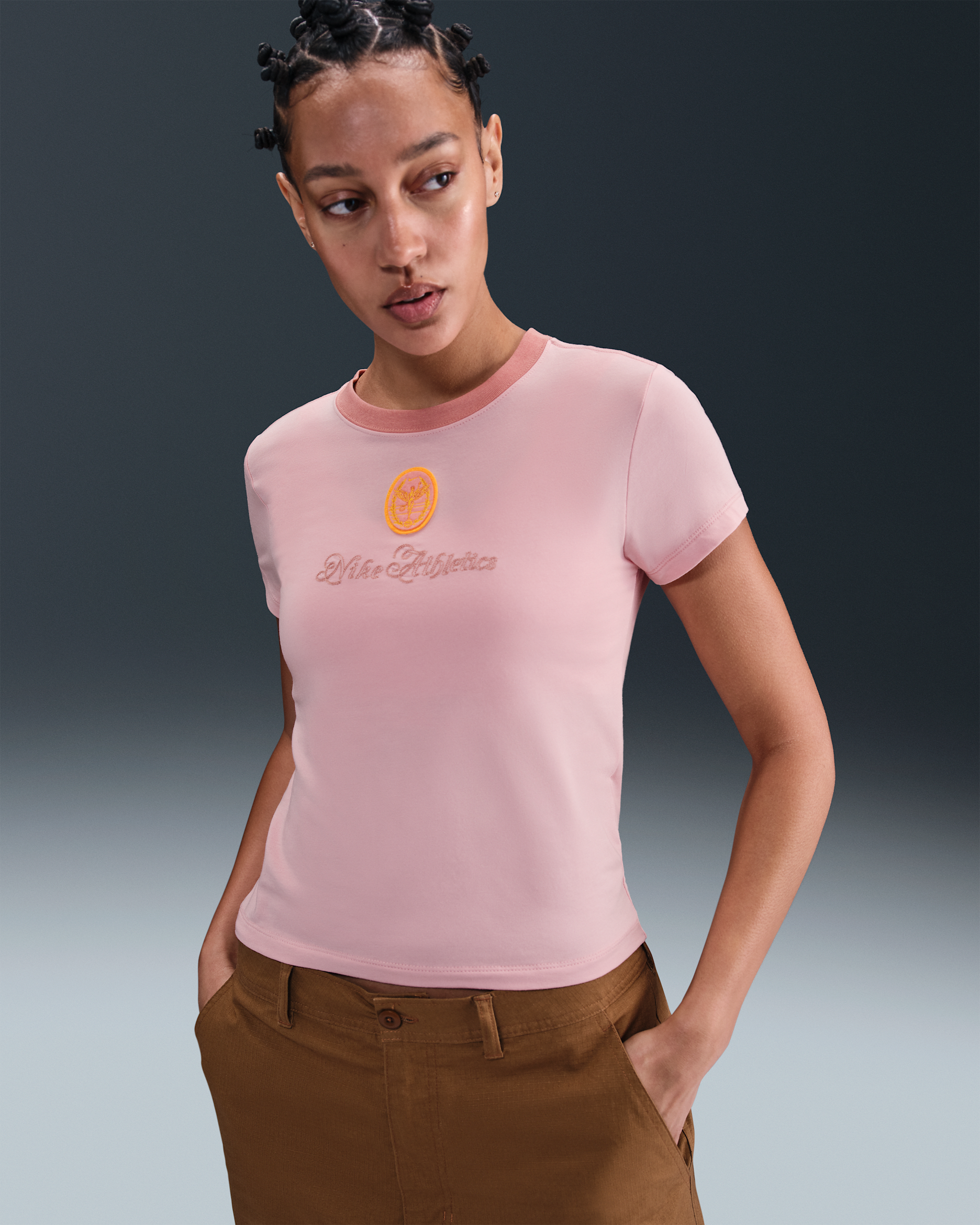 Nike Sportswear Chill Knit Women's Slim Cropped Graphic T-Shirt - Pink Glaze/Red Stardust/Red Stardust