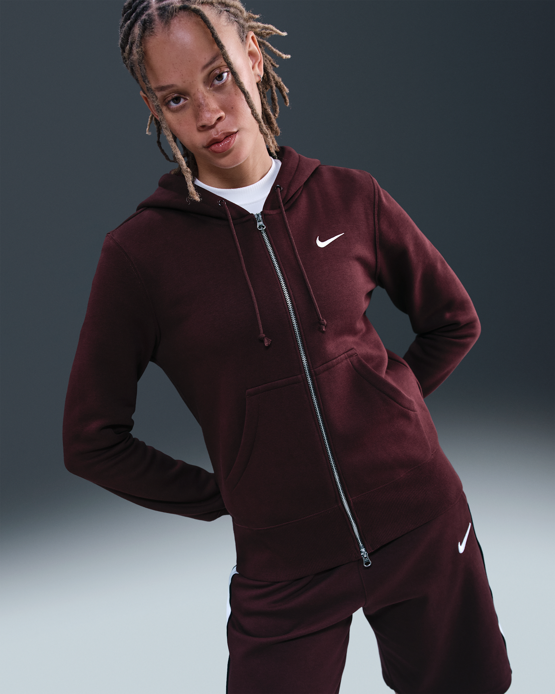 Nike Sportswear Phoenix Fleece Women's Full-Zip Hoodie - Burgundy Crush/Sail
