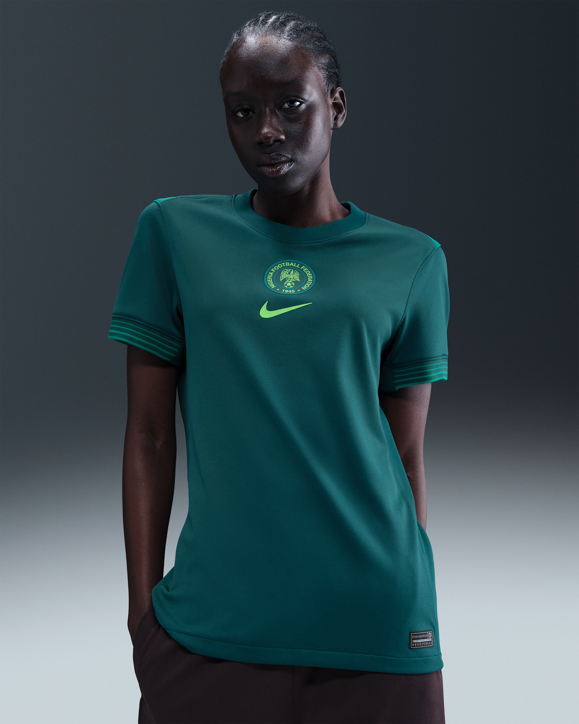 Nigeria 2025 Stadium Home (Women's Team) Women's Nike Dri-FIT Soccer Replica Jersey - Deep Teal/Mardi Gras/Green Strike