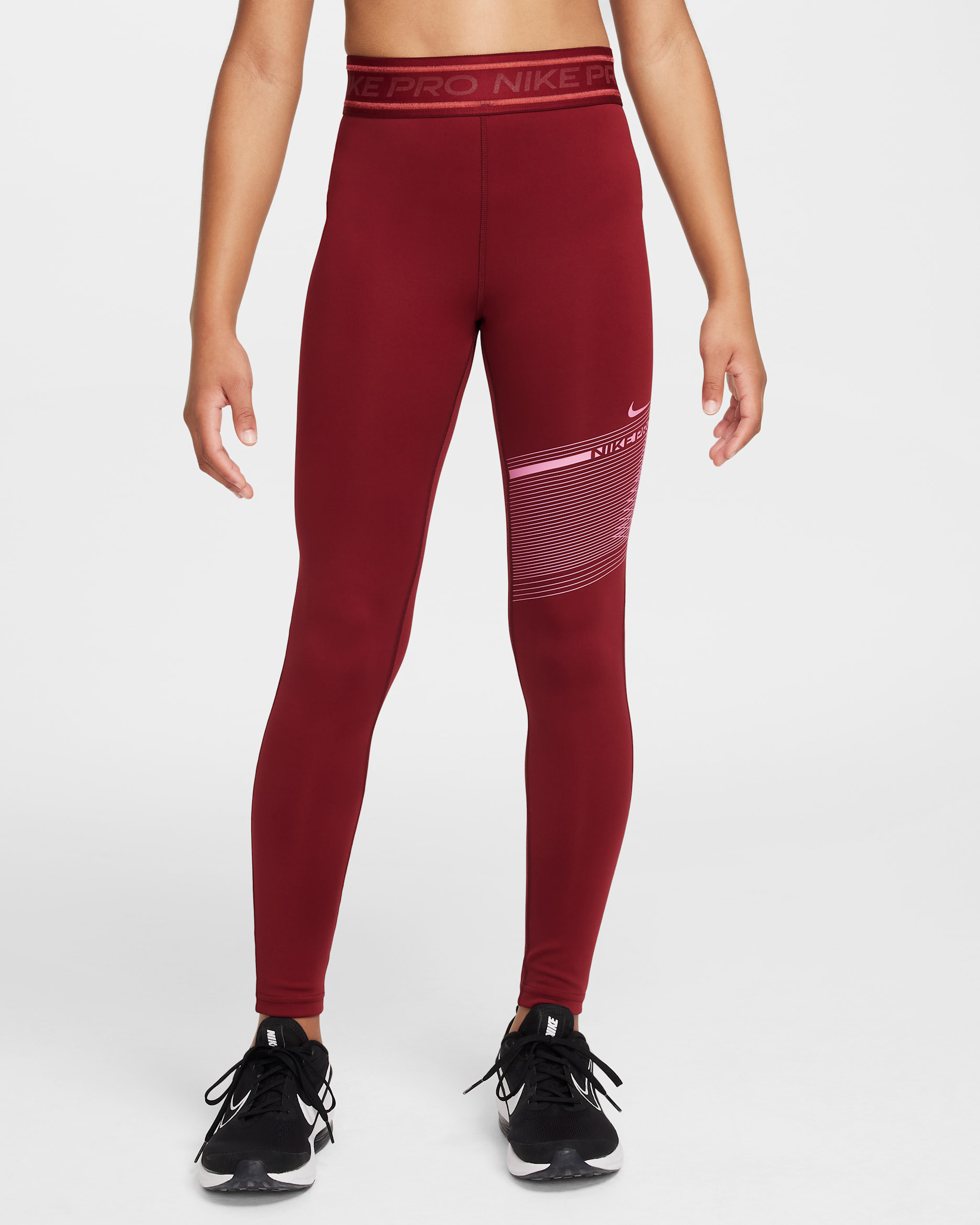 Nike Pro Girls' Dri-FIT Mid-Rise Leggings - Team Red