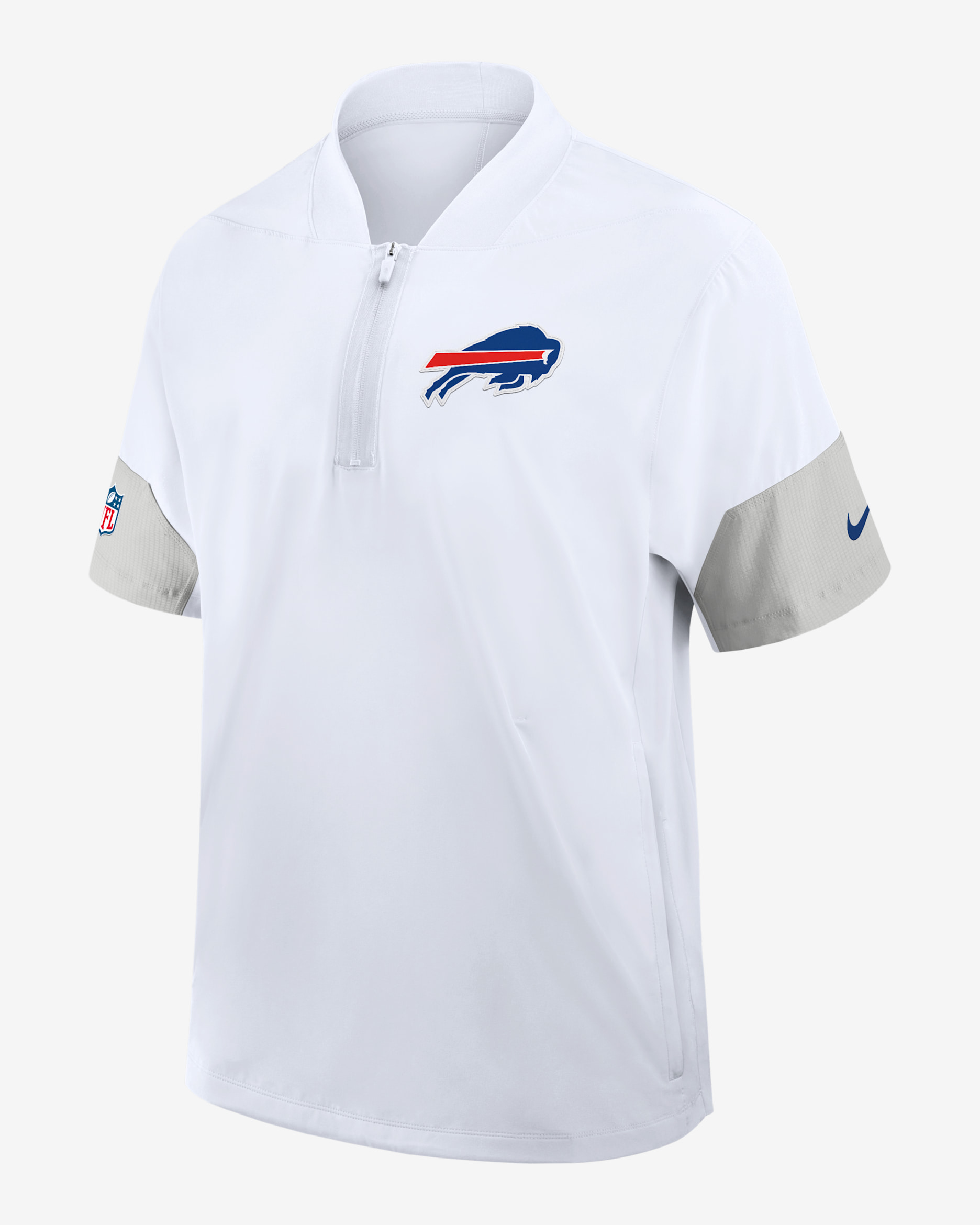 Chamarra de manga corta Nike de la NFL de medio cierre para hombre Buffalo Bills Sideline Coach - Blanco