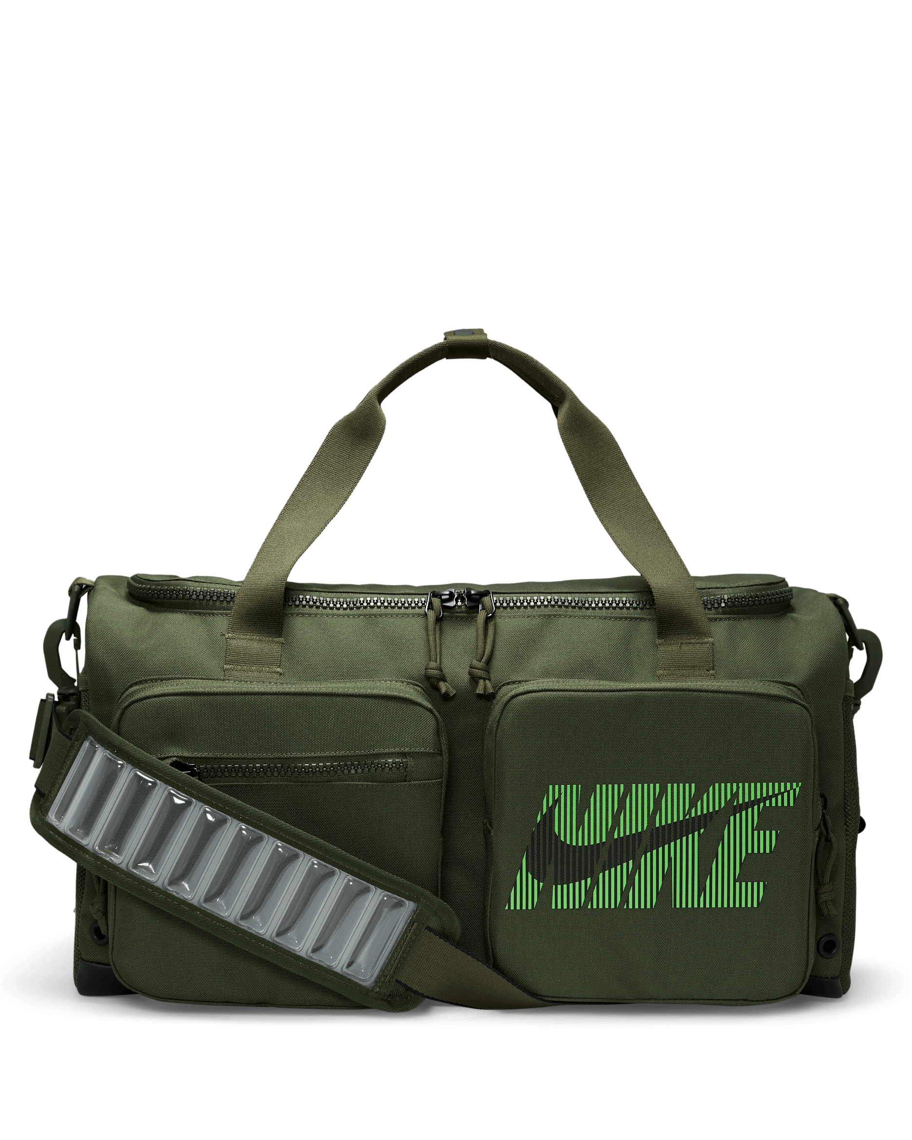 Nike Utility Power Graphic Training Duffel Bag (Small, 31L) - Cargo Khaki/Cargo Khaki/Green Strike