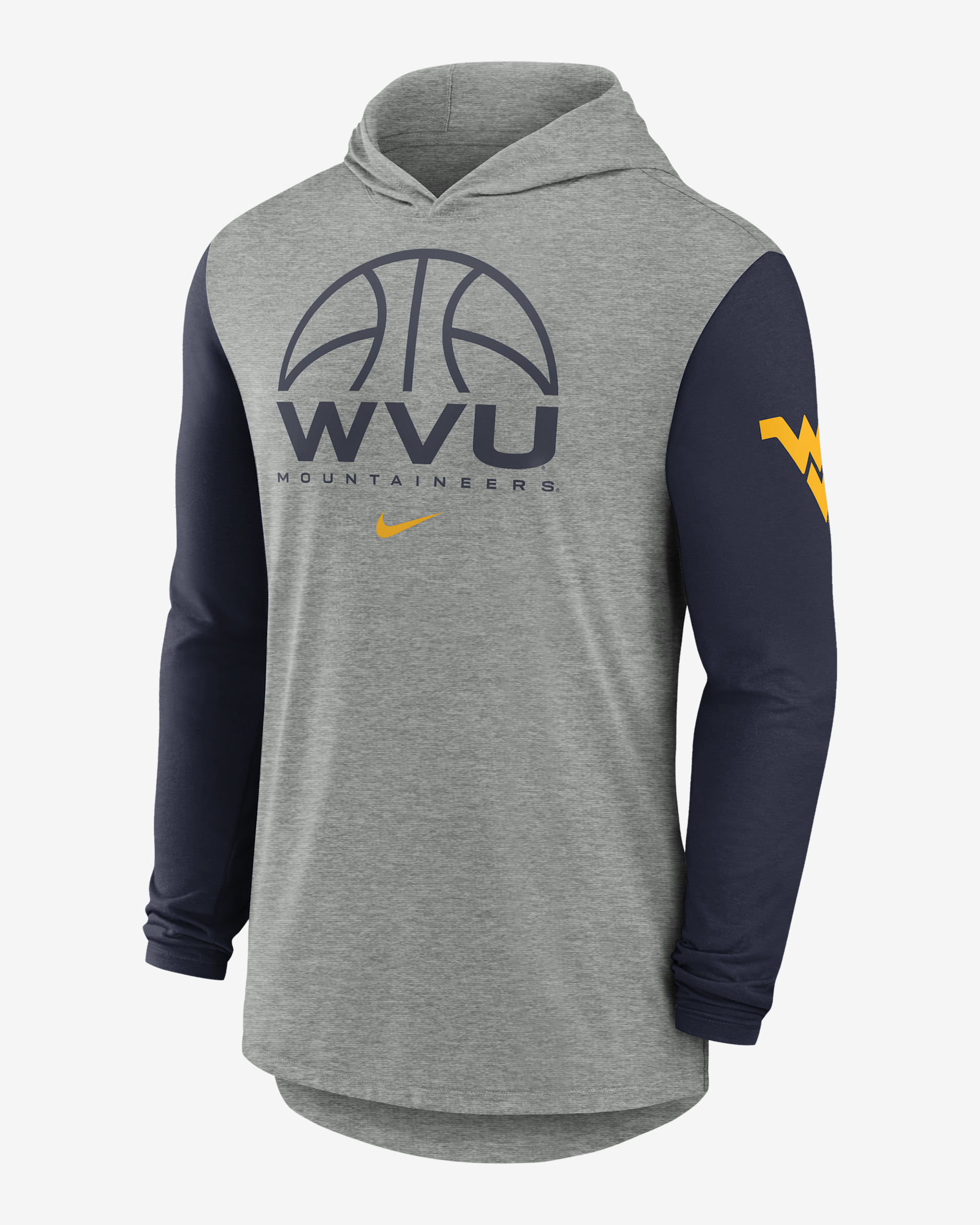 West Virginia Basketball Men's Nike Dri-FIT College Long-Sleeve Hooded T-Shirt - Grey