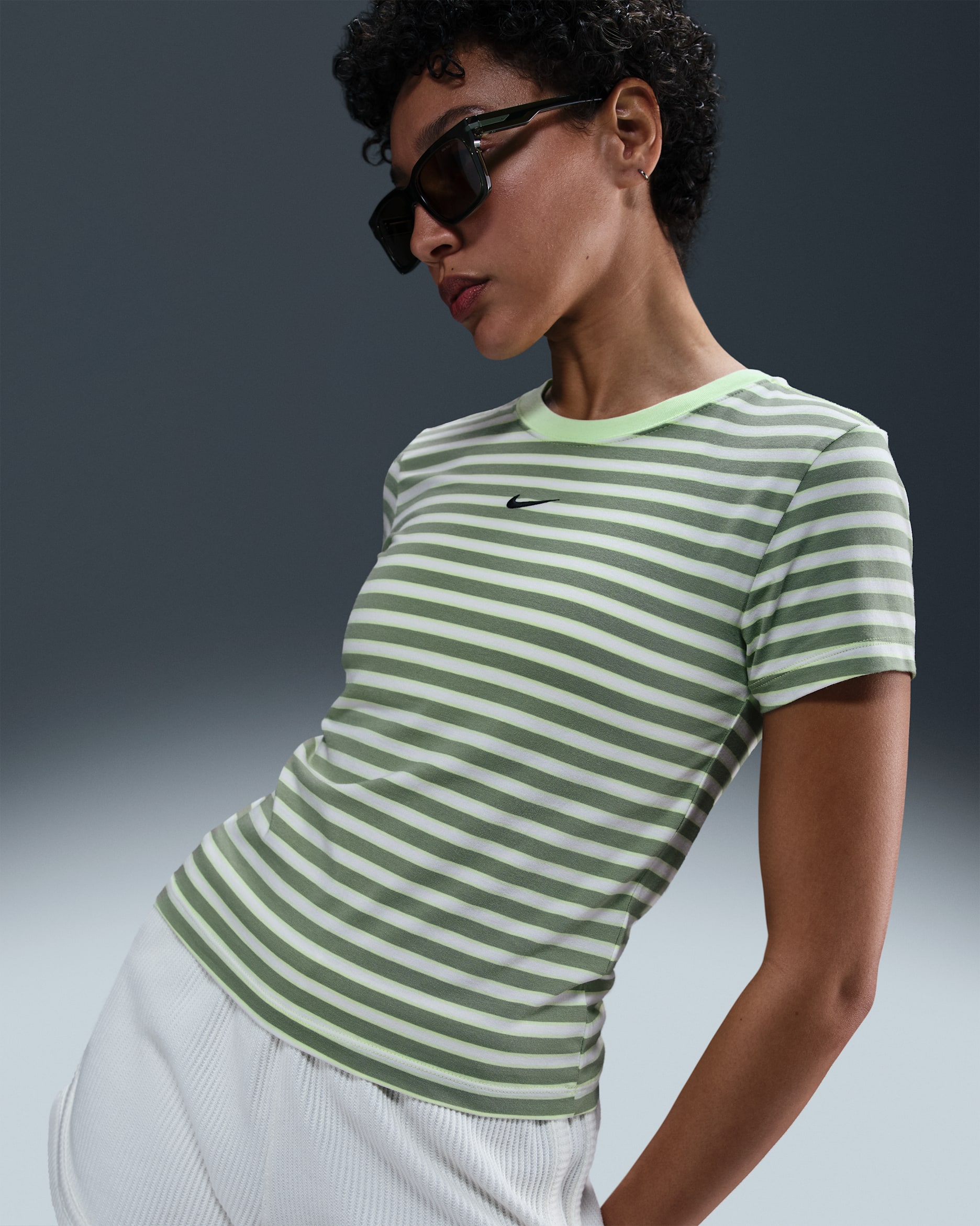 Nike Sportswear Chill Knit Women's Slim Striped T-Shirt - Light Liquid Lime