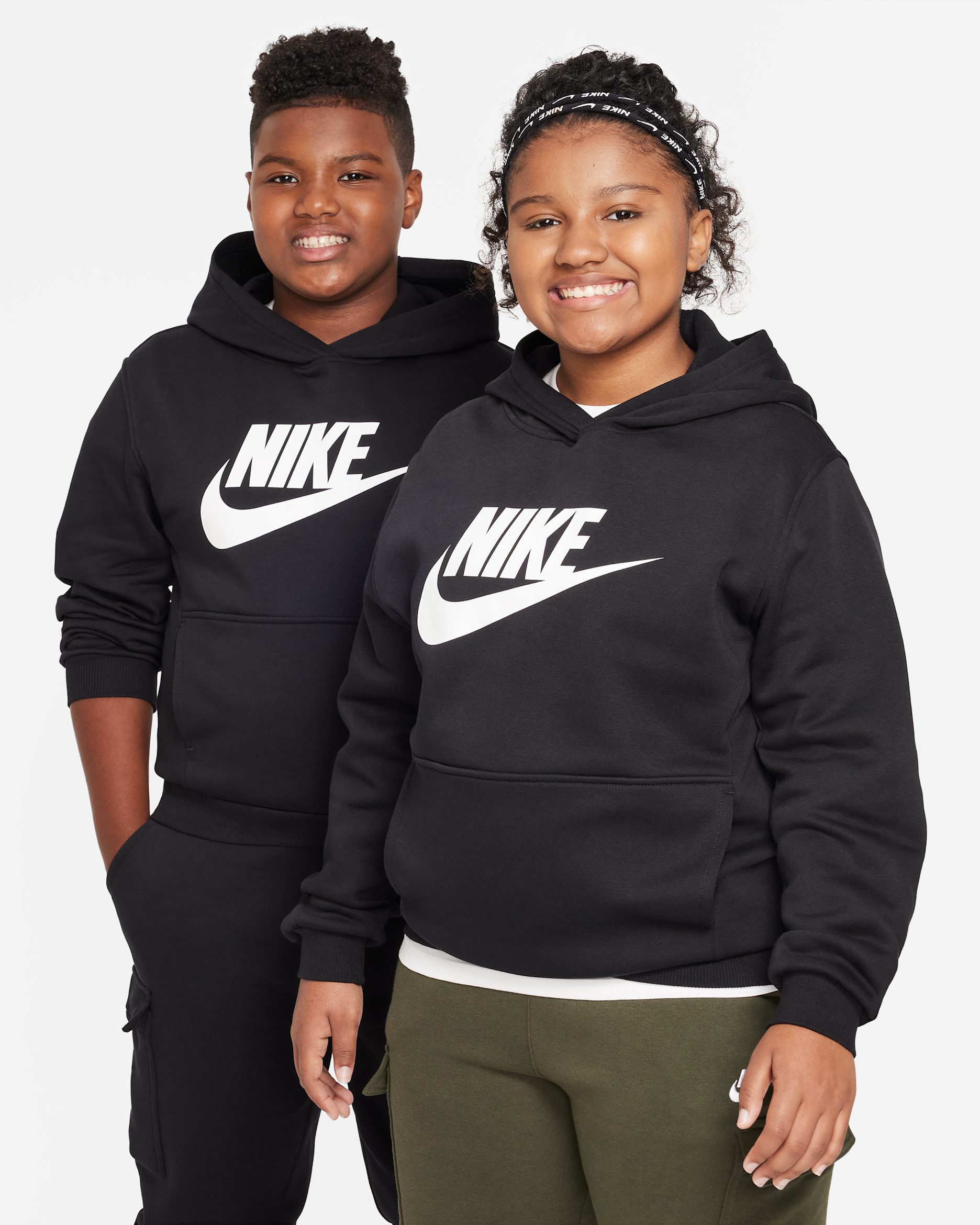 Nike Sportswear Club Fleece Big Kids' Hoodie (Extended Size) - Black/White
