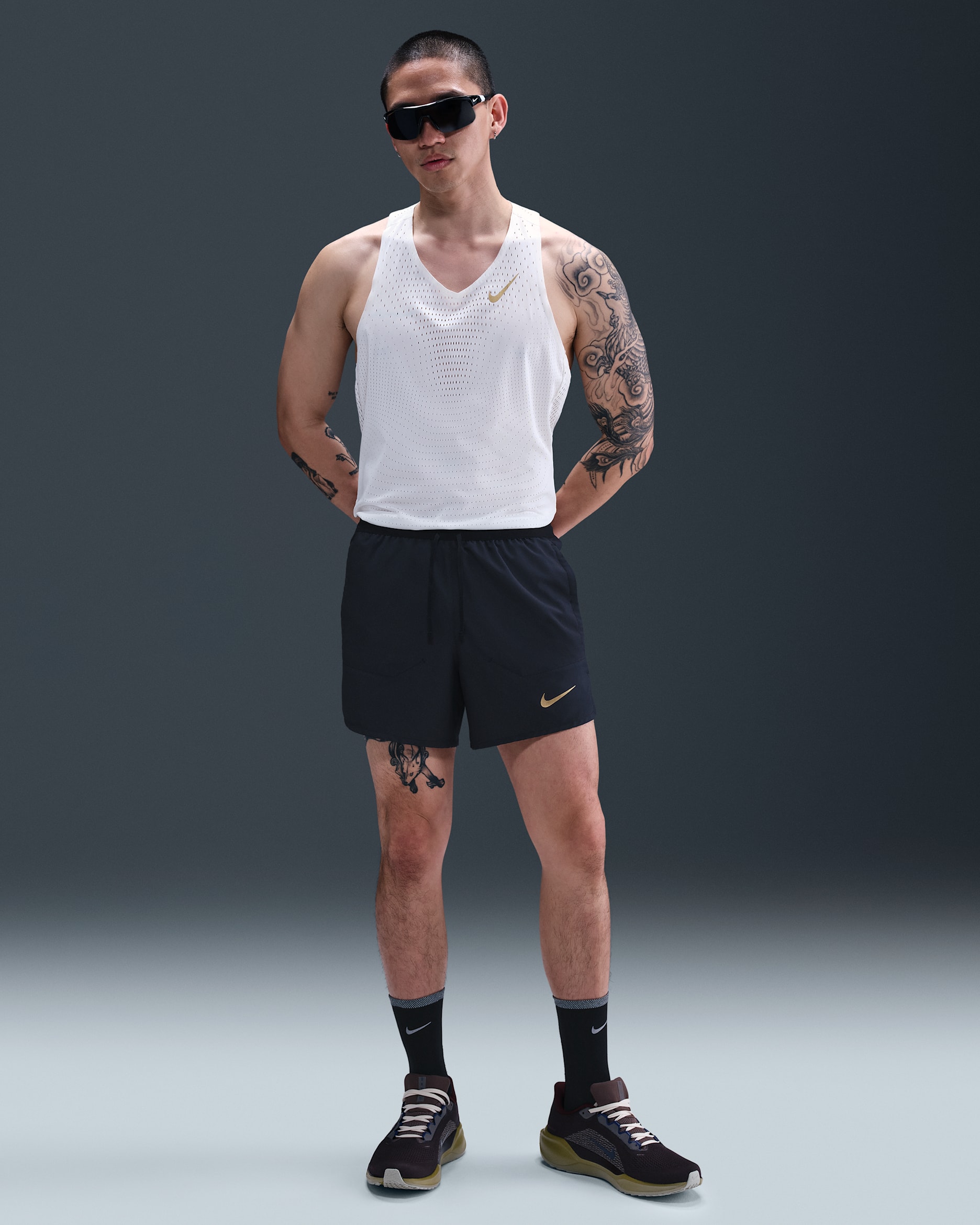 Nike x Jakob Men's Dri-FIT 12.5cm (approx.) Brief-Lined Running Shorts - Black/Black/Metallic Gold