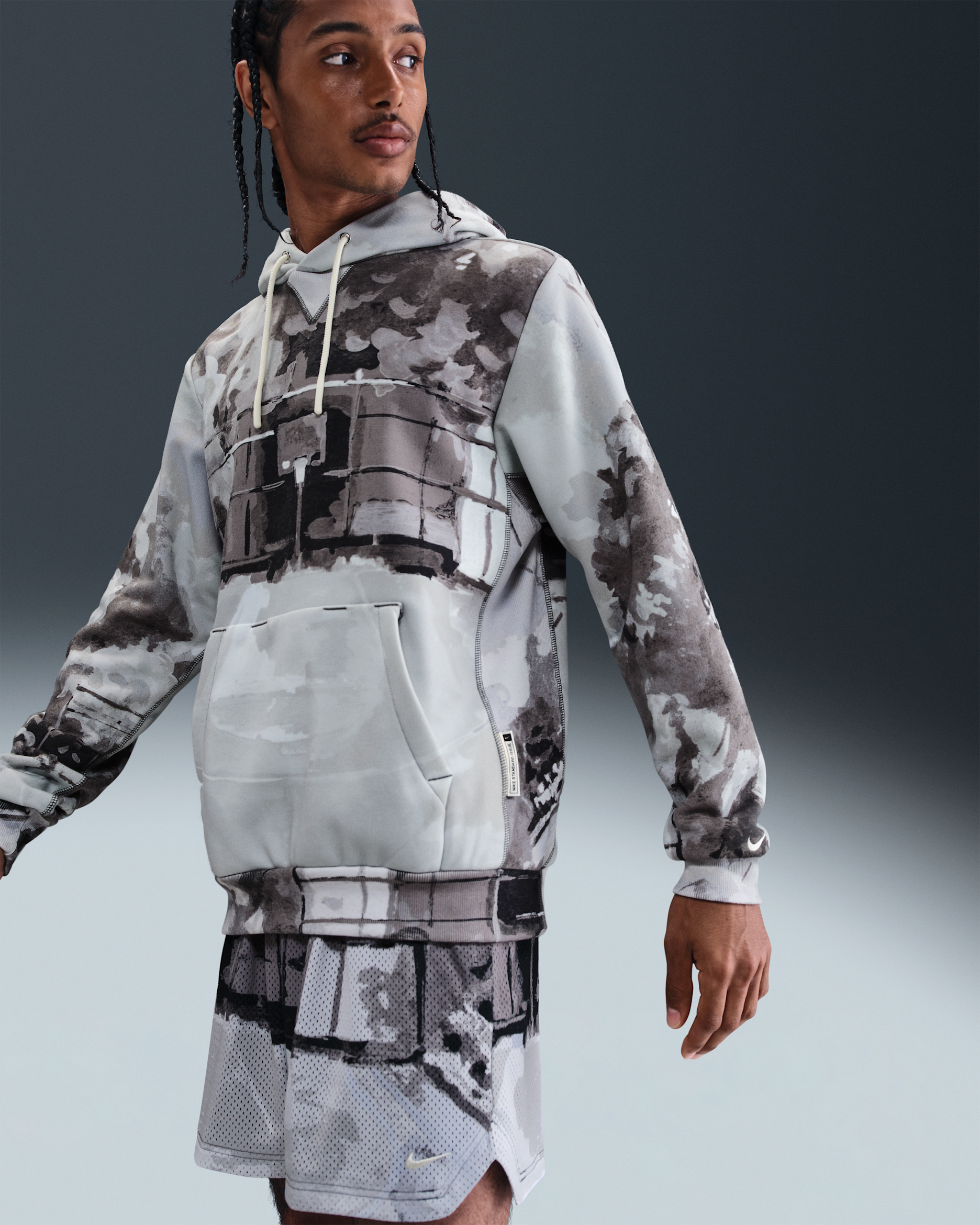 Nike Standard Issue Men's Therma-FIT Pullover Basketball Hoodie - Iron Grey/Pale Ivory