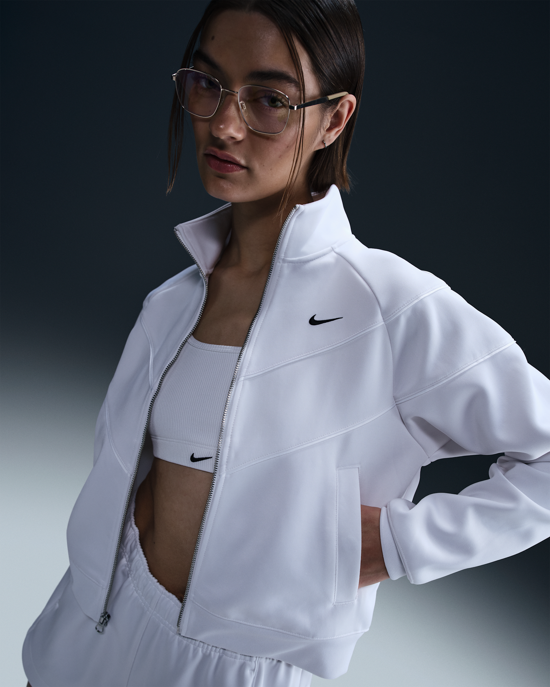 Γυναικείο πλεκτό τζάκετ Nike Sportswear Windrunner - Λευκό/Μαύρο