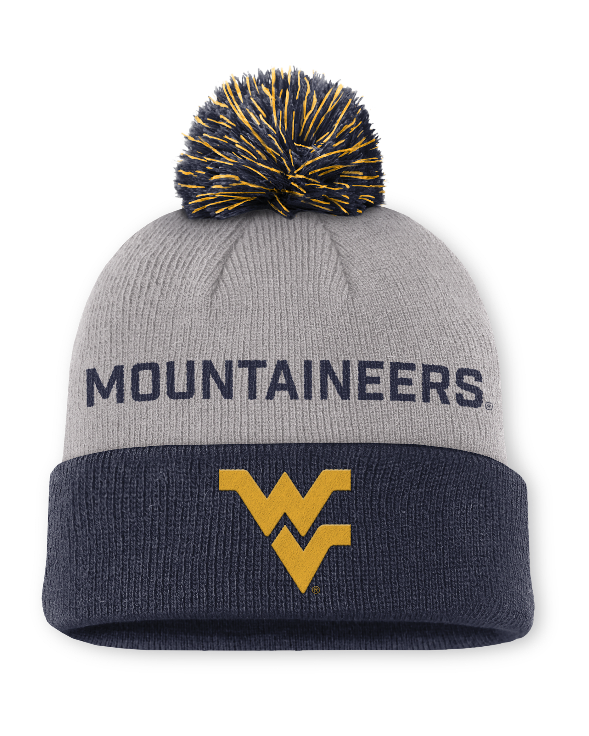 West Virginia Primetime Peak Men's Nike College Cuffed Pom Beanie - Grey