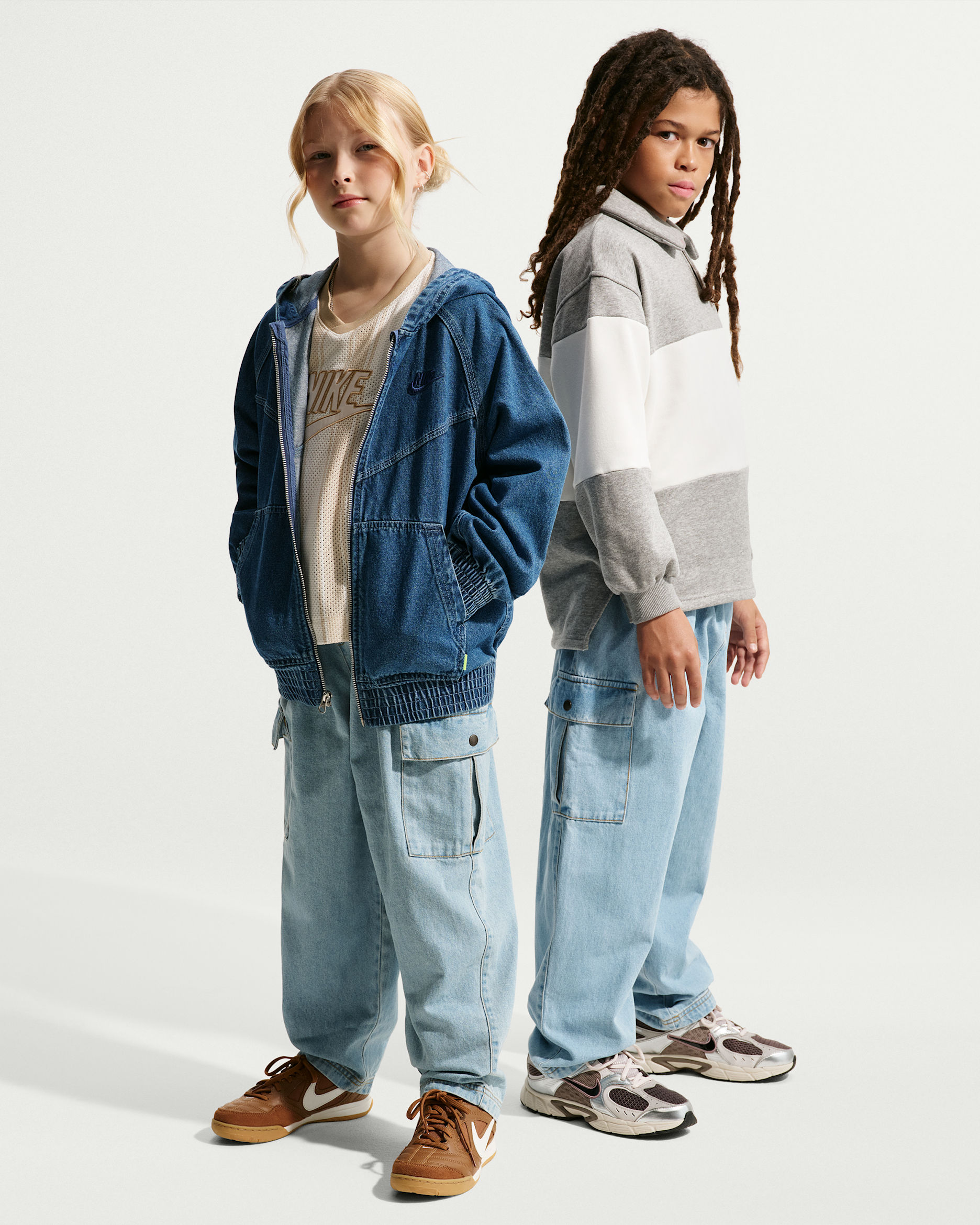 Nike Sportswear Collection Big Kids' Denim Cargo Pants - Light Armory Blue/Light Armory Blue/Wheat/Light Armory Blue