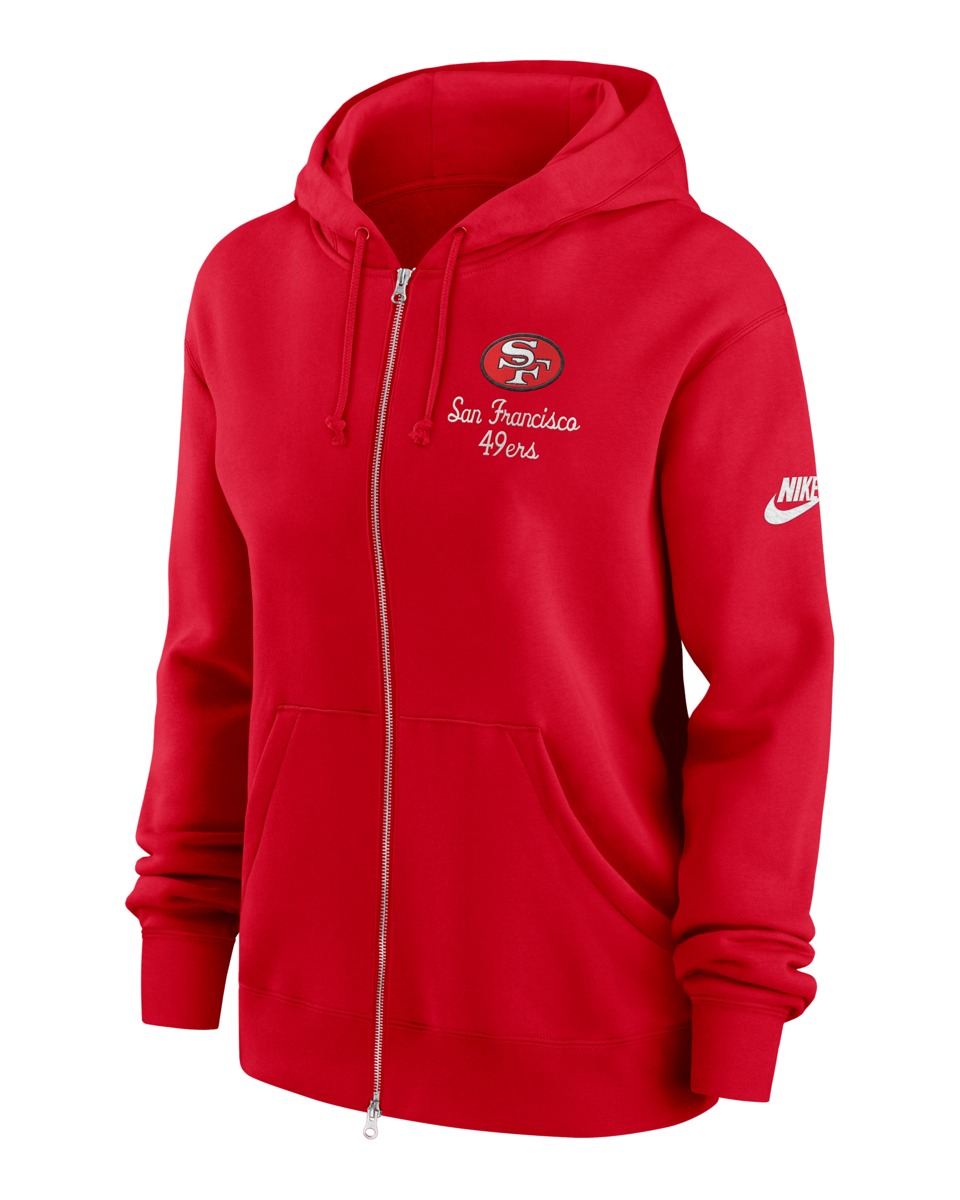 Sudadera con gorro Nike de la NFL de cierre completo para mujer San Francisco 49ers Phoenix Rewind - Escarlata