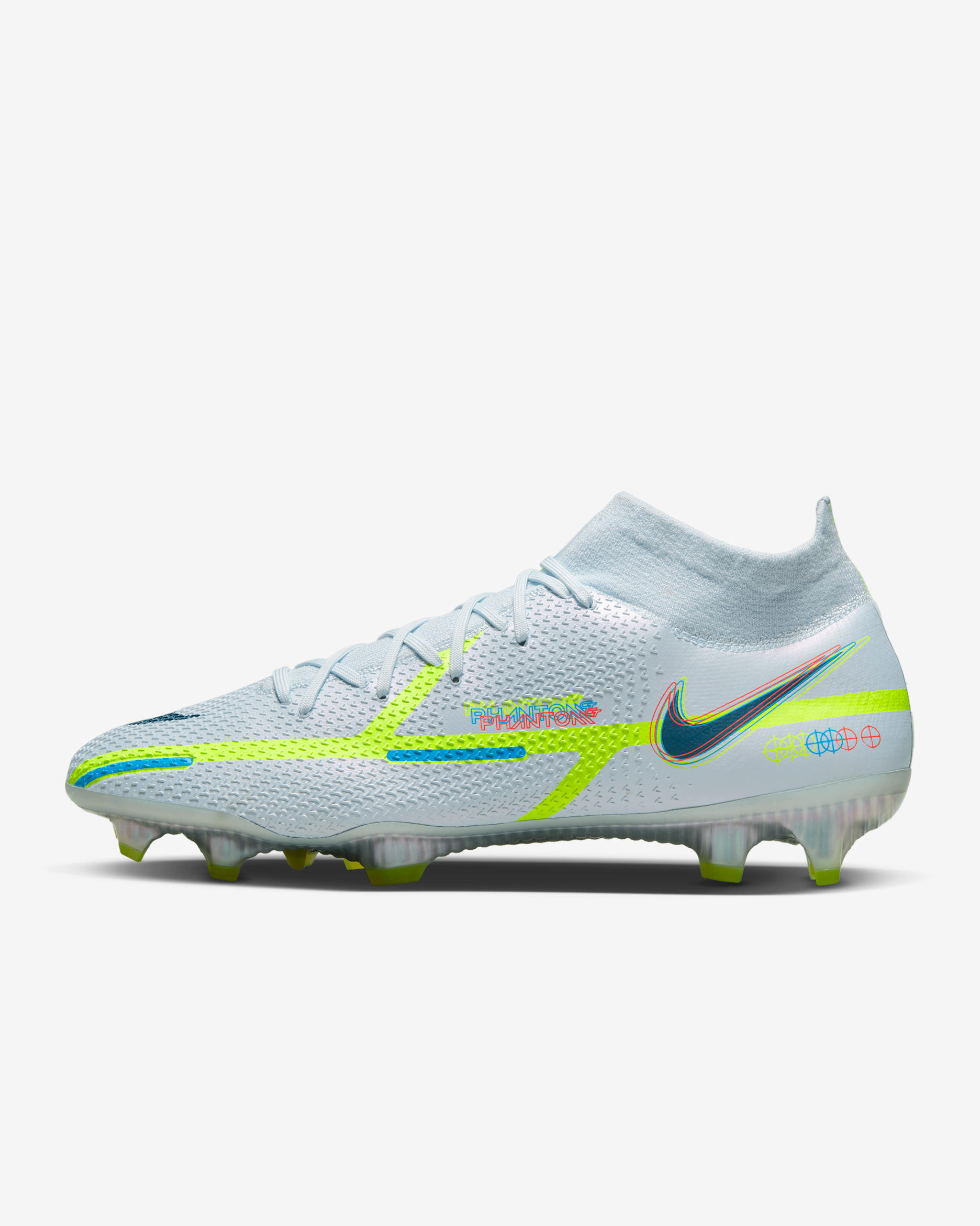 รองเท้าสตั๊ดฟุตบอลสำหรับพื้นสนามทั่วไป Nike Phantom GT2 Dynamic Fit Elite FG - Football Grey/Light Marine/Volt/Blackened Blue