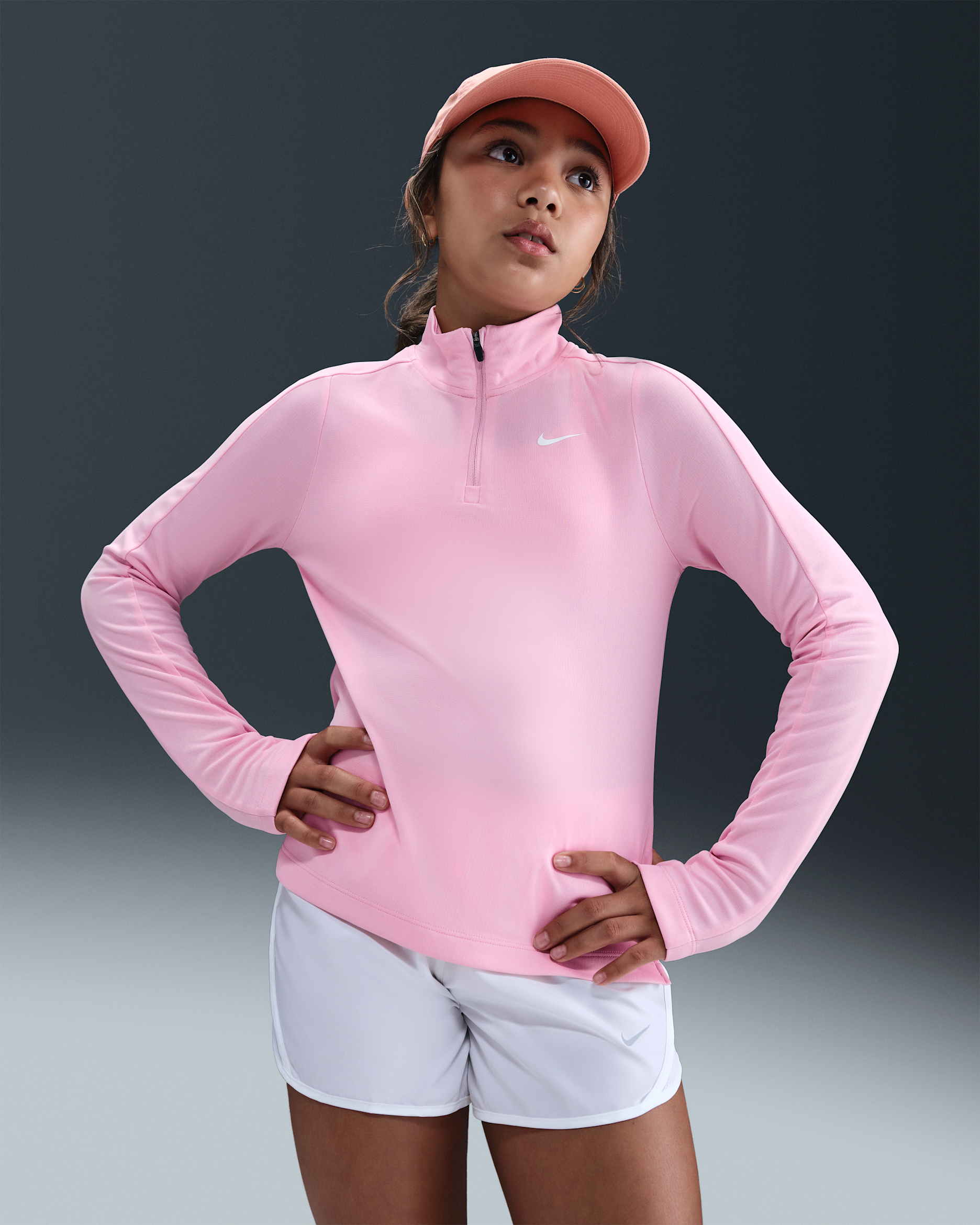 Haut à manches longues et 1/4 de zip Dri-FIT Nike pour fille - Medium Soft Pink/Blanc