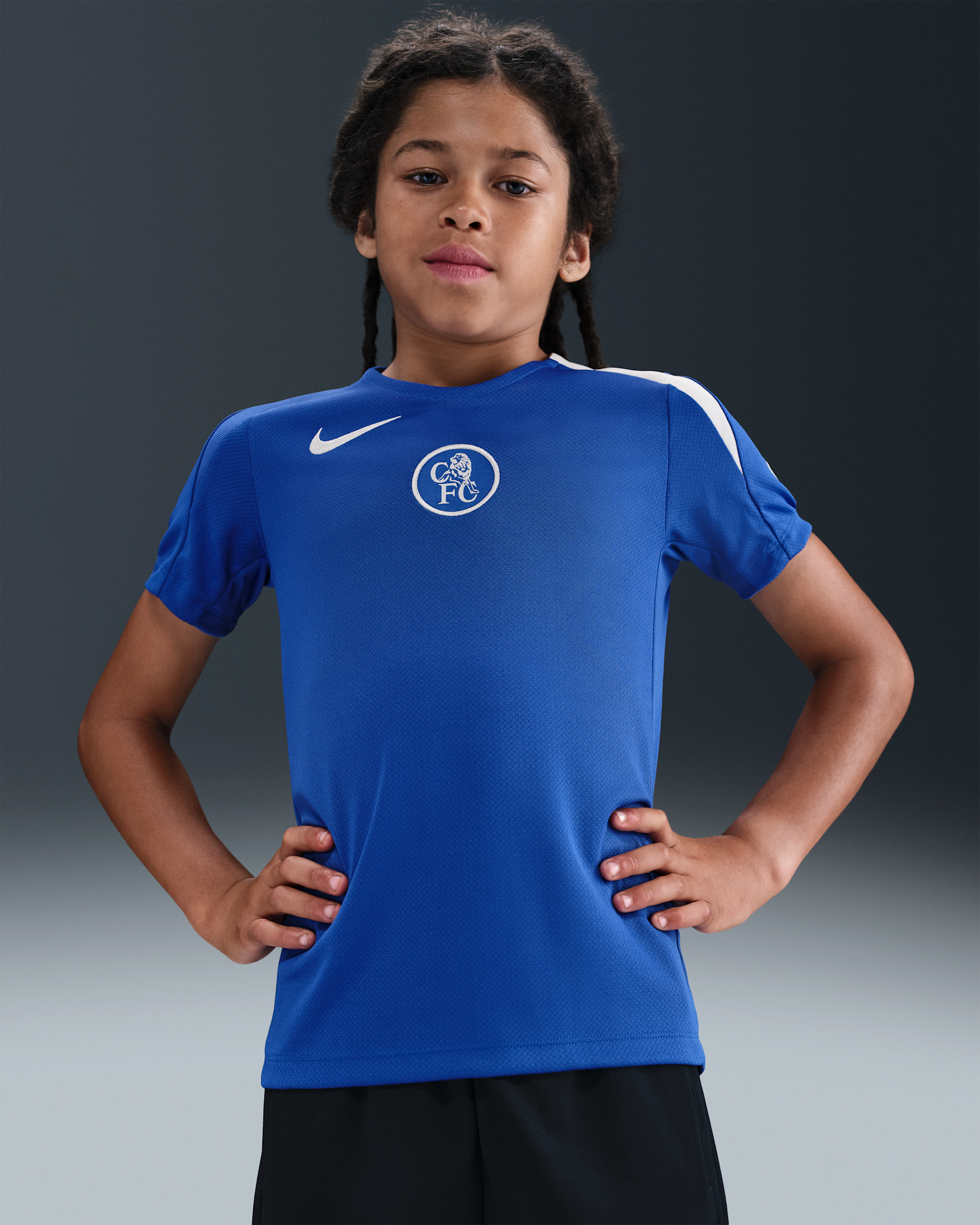Chelsea F.C. Strike Third Older Kids' Nike Dri-FIT Total 90 Football Short-Sleeve Top - Game Royal/Game Royal/Field Silver/Field Silver