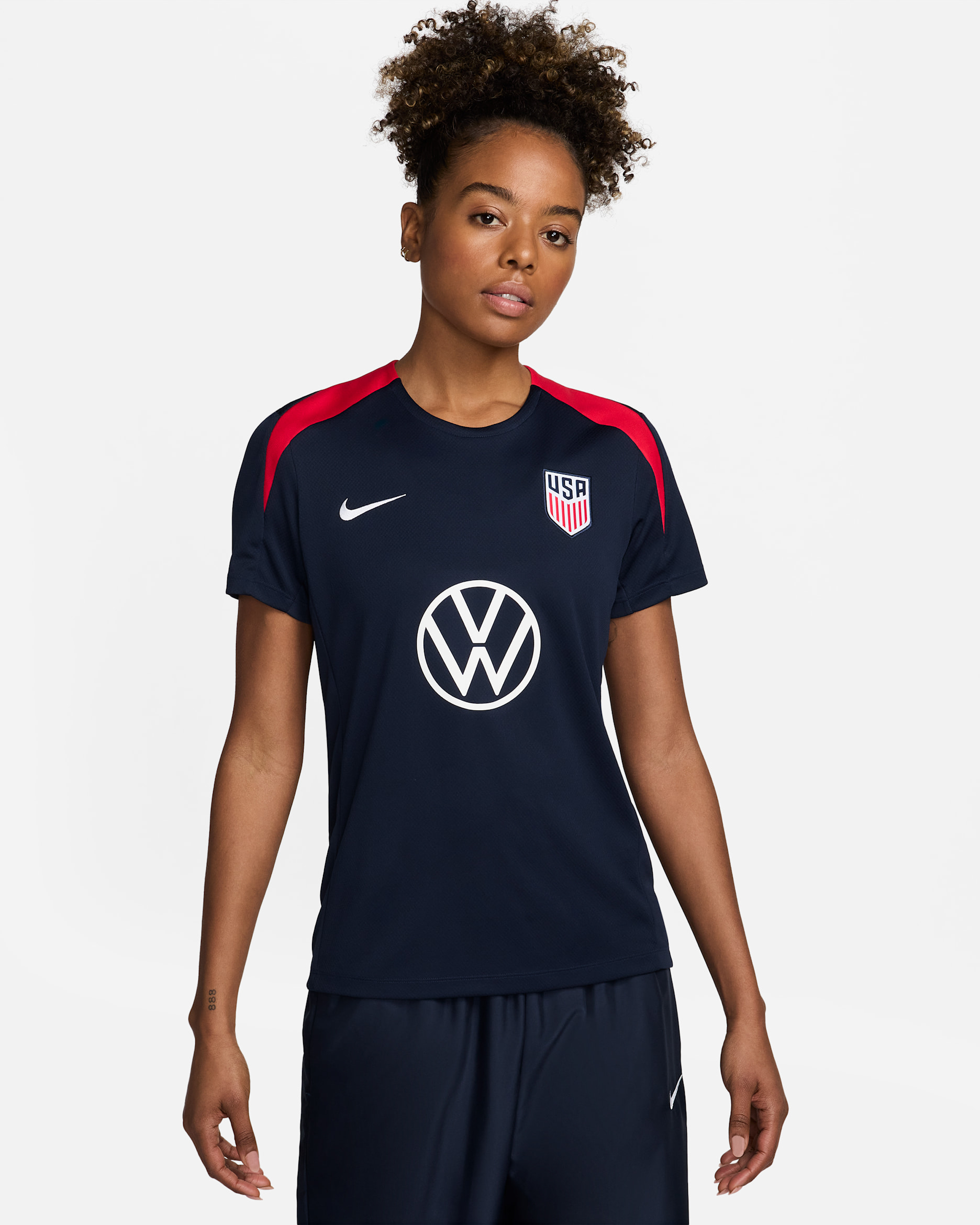 USMNT Strike Women's Nike Dri-FIT Soccer Short-Sleeve Knit Top - Obsidian/Sport Red/White