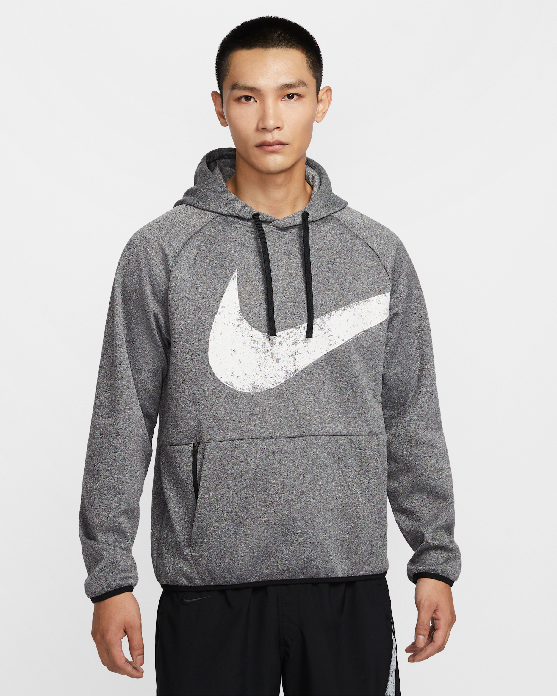 Nike Men's Therma-FIT Pullover Fitness Hoodie - Black/Heather/Black/White