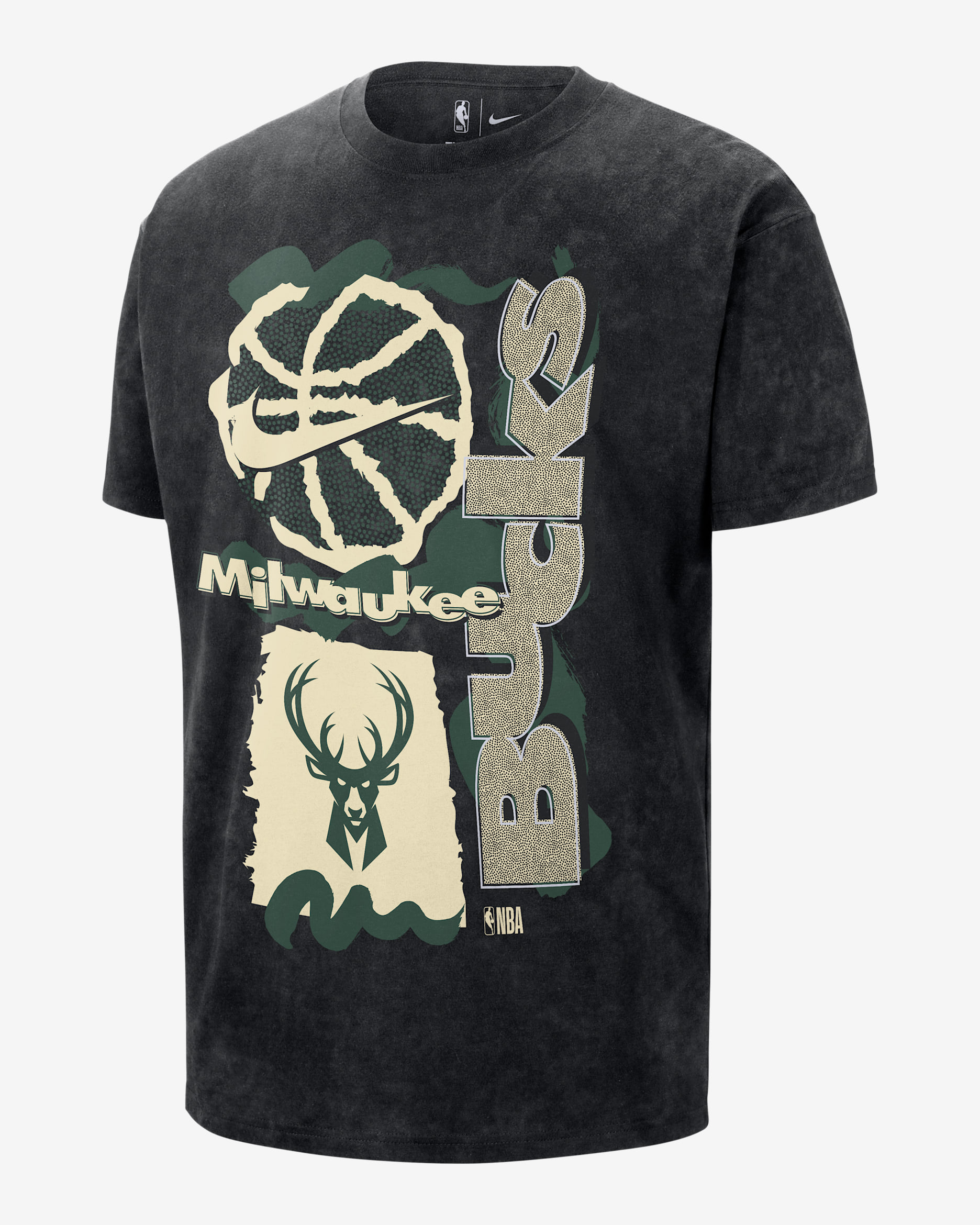 Milwaukee Bucks Courtside Men's Nike NBA Max90 T-Shirt - Black/Black