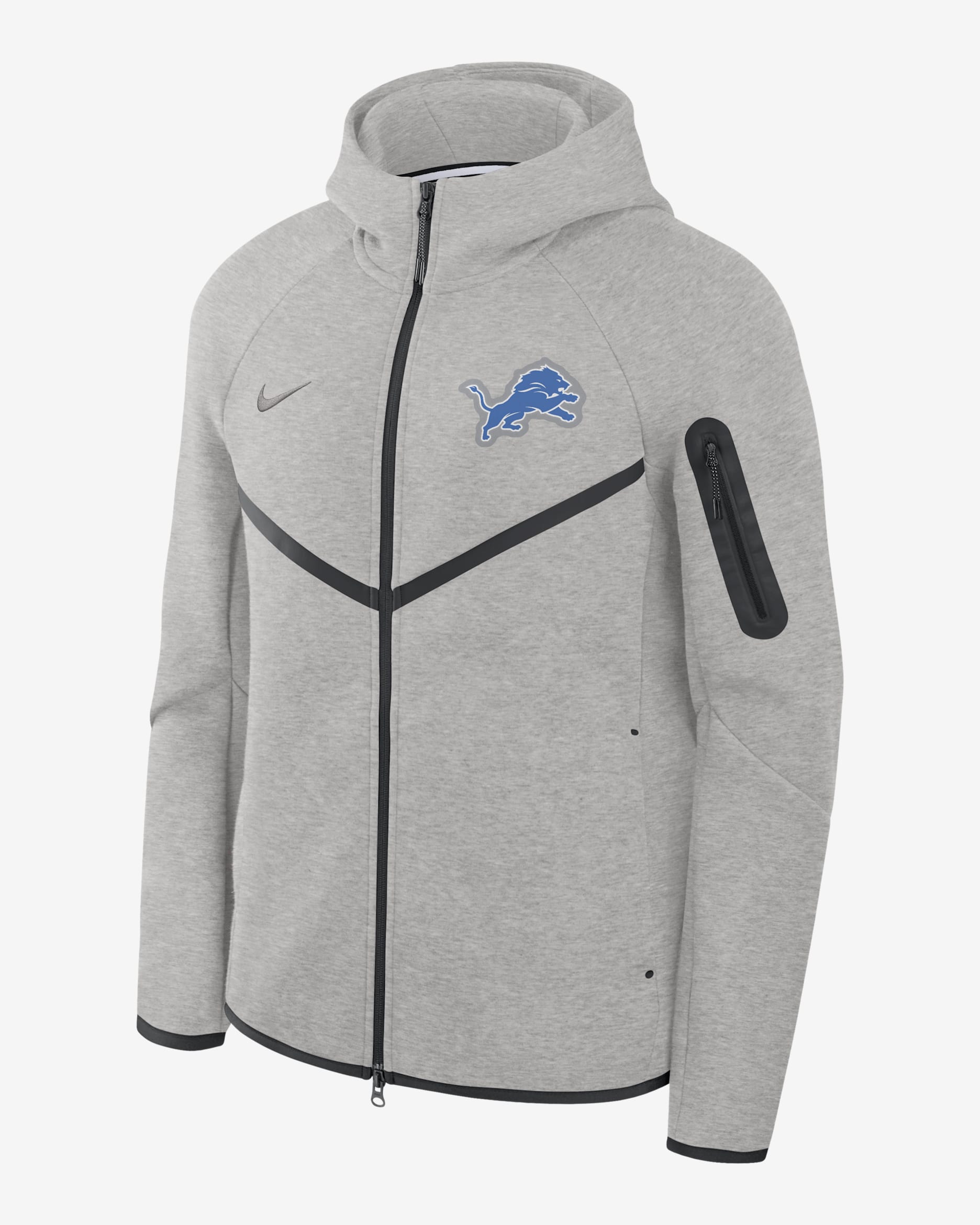Chamarra con gorro de cierre completo Nike Tech Fleece Windrunner de la NFL para hombre de los Detroit Lions - Gris oscuro jaspeado