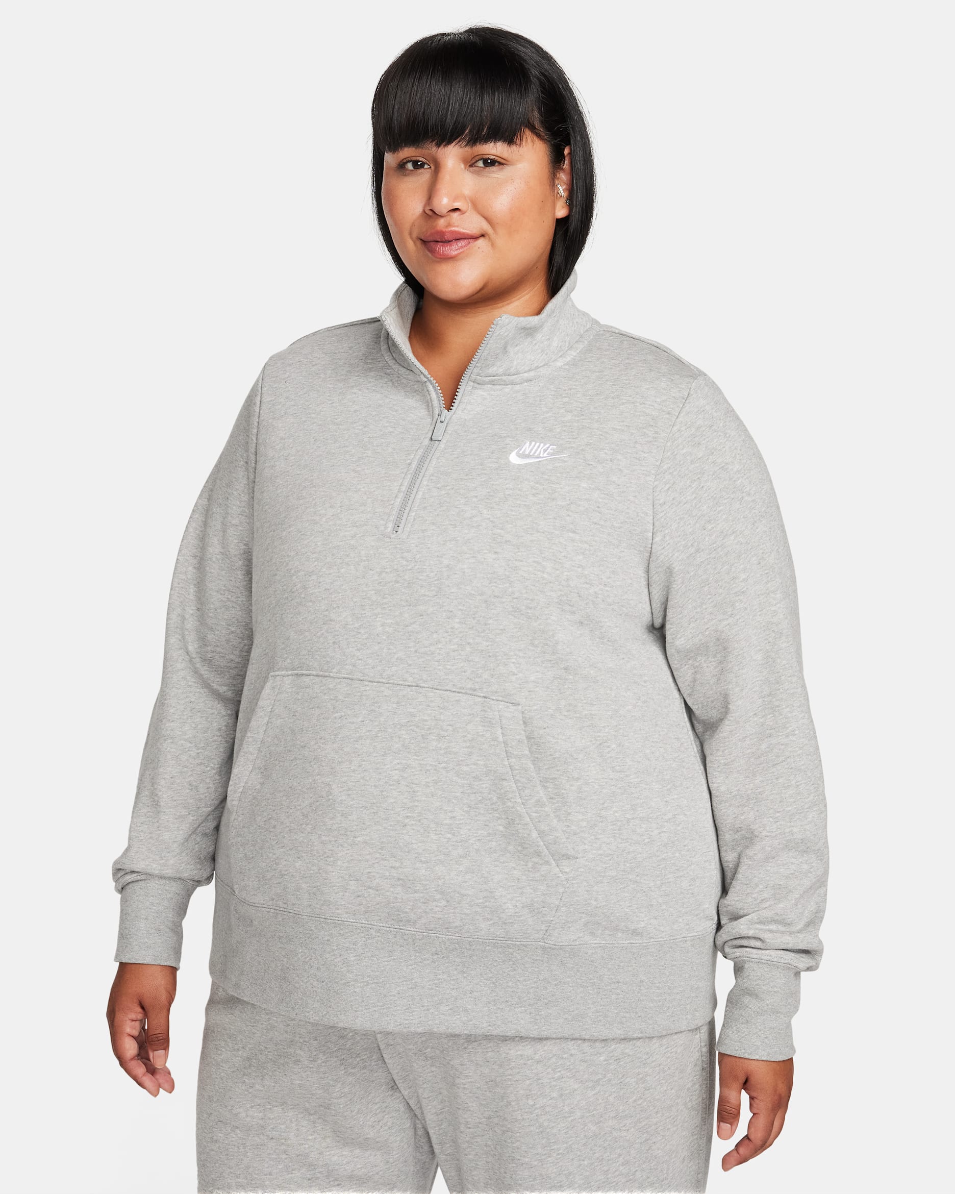 Nike Sportswear Club Fleece Women's 1/2-Zip Sweatshirt (Plus Size) - Dark Grey Heather/White