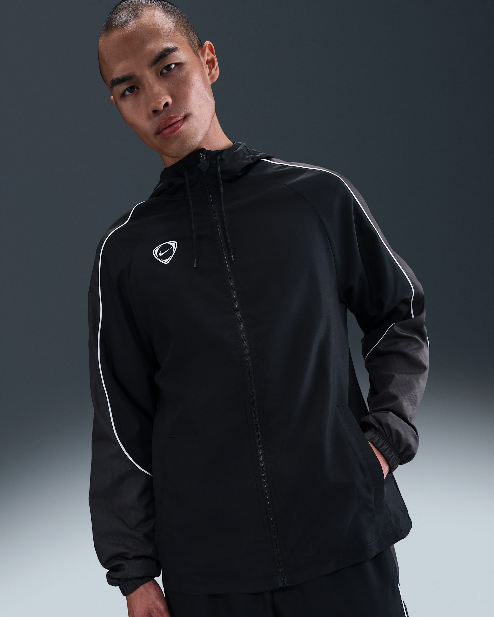 나이키 아카데미+ 남성 리펠 축구 우븐 재킷 - 블랙/앤트러사이트/화이트/화이트