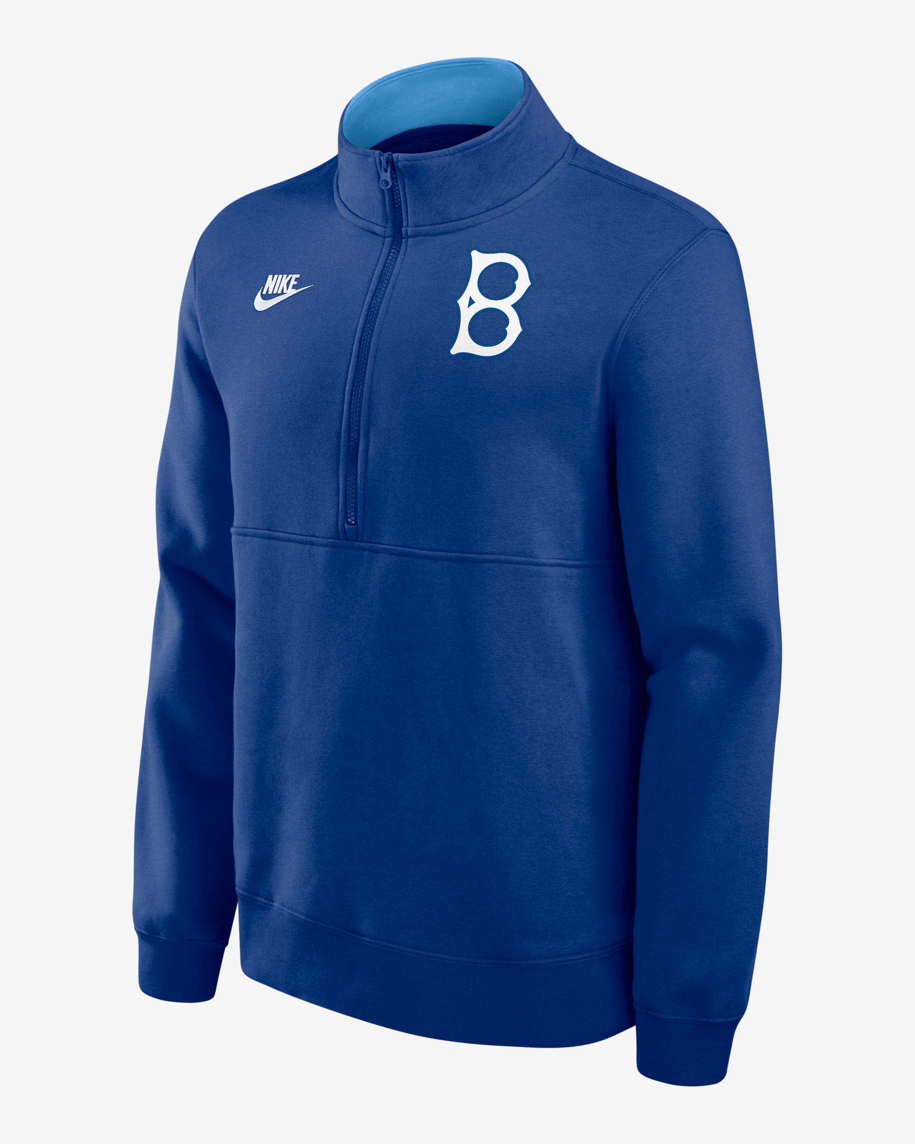 Sudadera de cuello redondo Nike de la MLB de medio cierre para hombre Brooklyn Dodgers Cooperstown - Royal