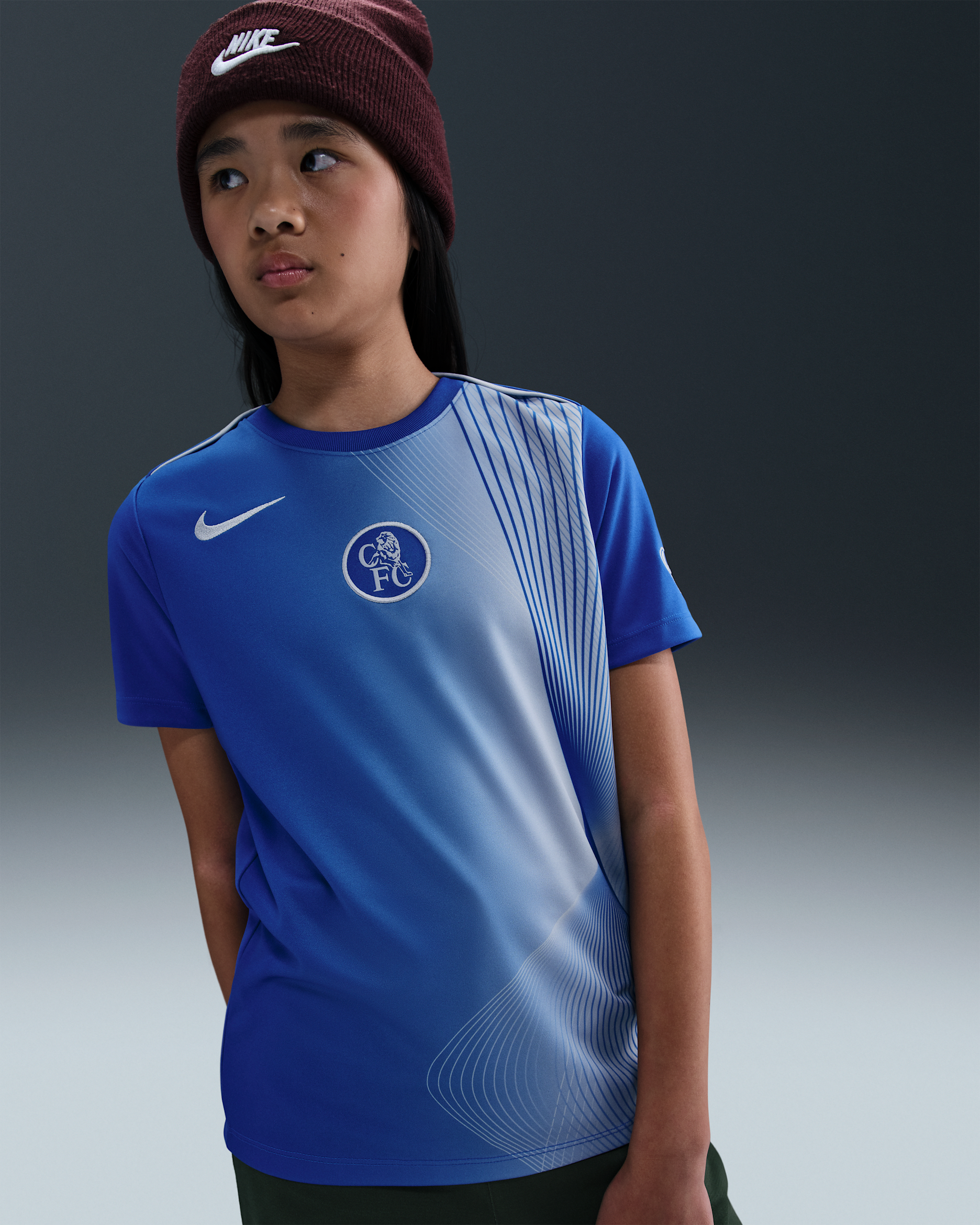 Chelsea F.C. Academy Pro Third Older Kids' Nike Dri-FIT Football Pre-Match Top - Game Royal/Field Silver/Field Silver