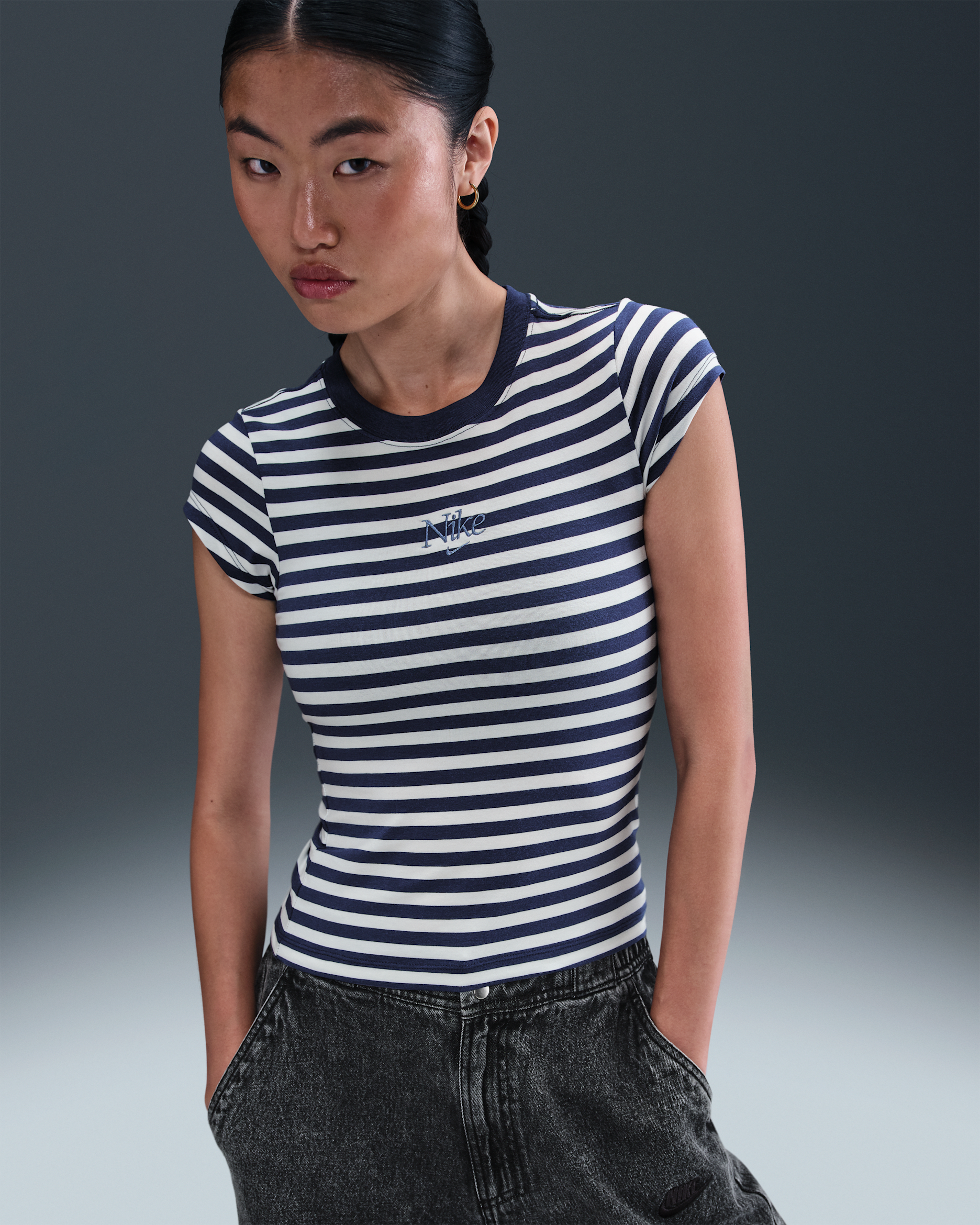 Nike Sportswear Women's Tight Striped T-Shirt - Midnight Navy/Sail