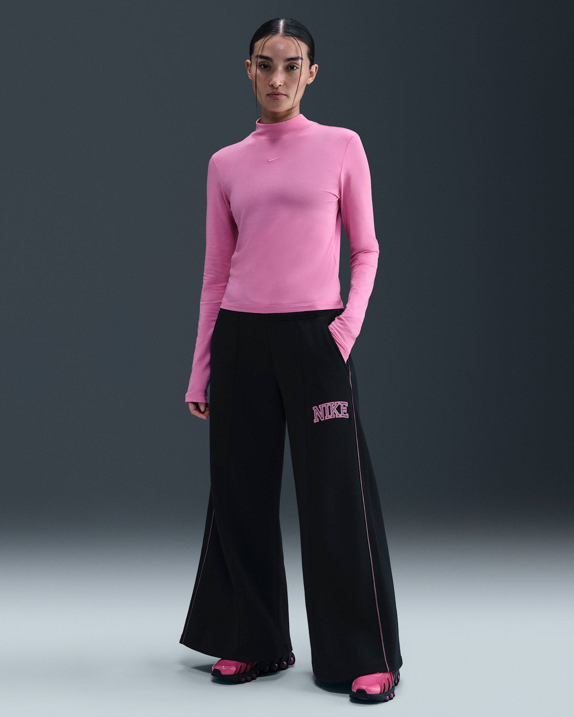 나이키 스포츠웨어 피닉스 플리스 여성 와이드 레그 스웻팬츠 - 블랙