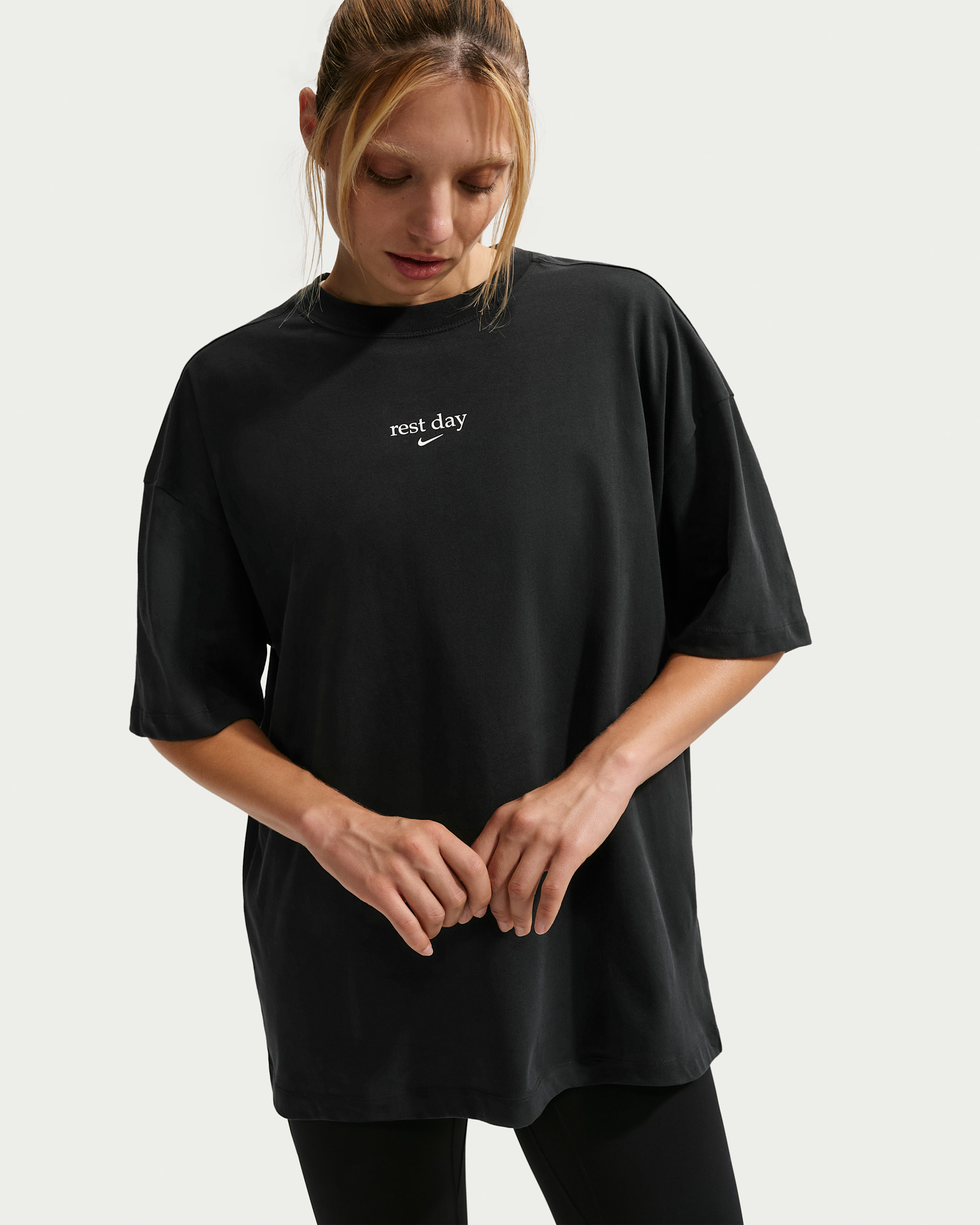 Nike Women's Oversized Dri-FIT Short-Sleeve T-Shirt - Black/White/White
